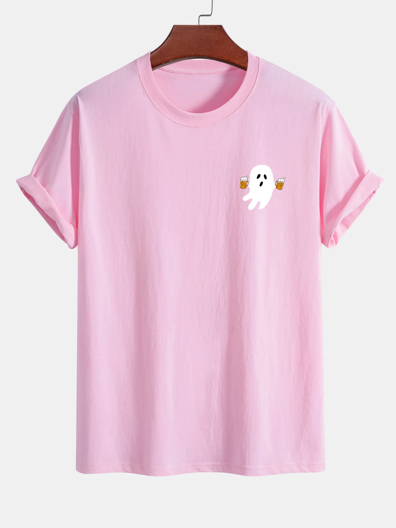 Regular Fit Bier Ghost Print Baumwoll-T-Shirt - Image 9