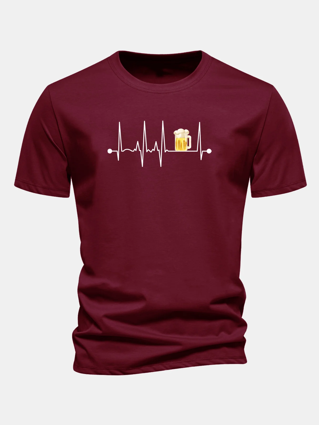 Regular Fit Bier Herzschlag Druck Baumwoll-T-Shirt - Image 10