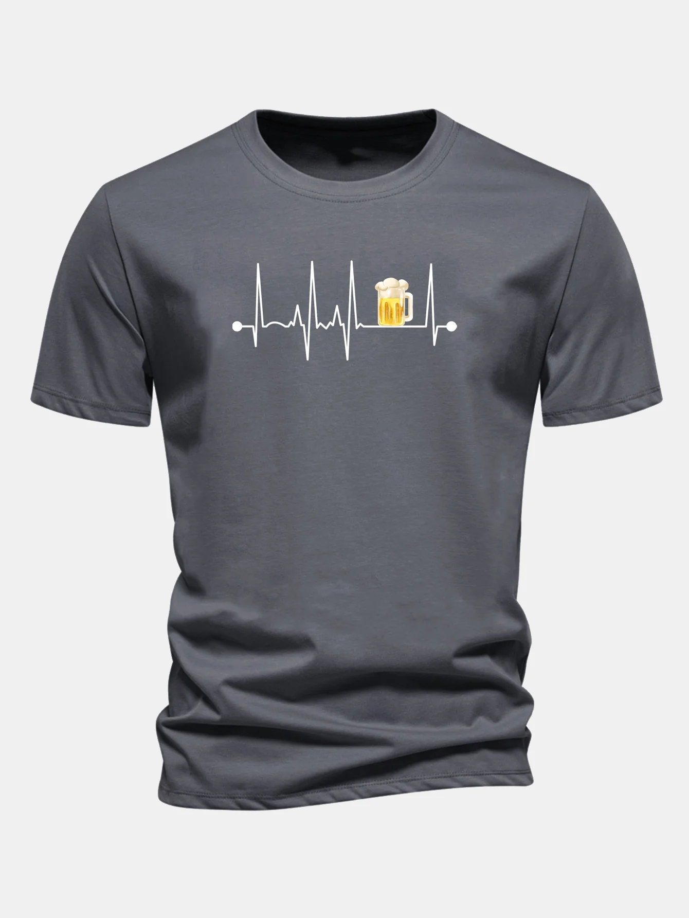 Regular Fit Bier Herzschlag Druck Baumwoll-T-Shirt - Image 11