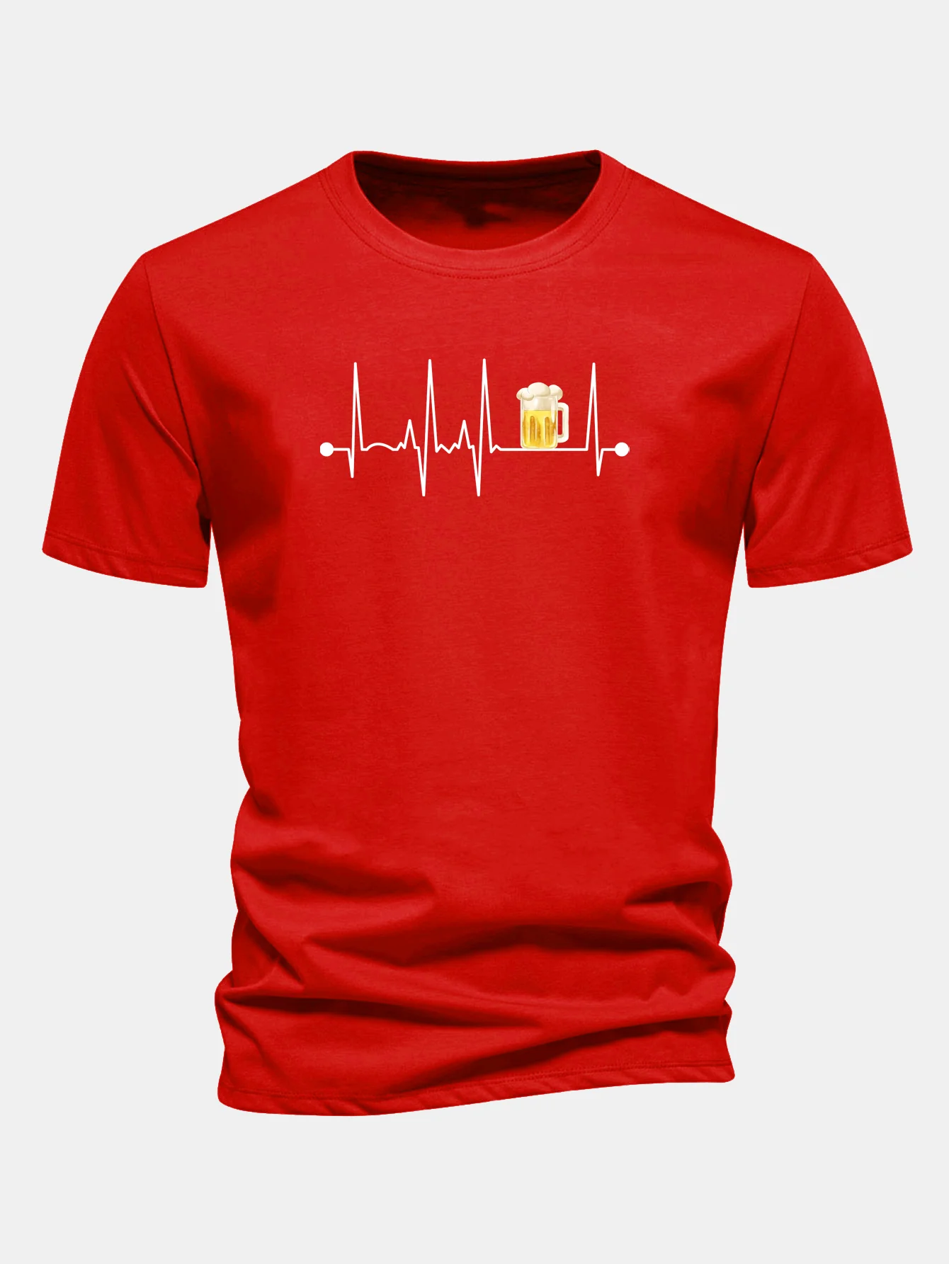 Regular Fit Bier Herzschlag Druck Baumwoll-T-Shirt - Image 12