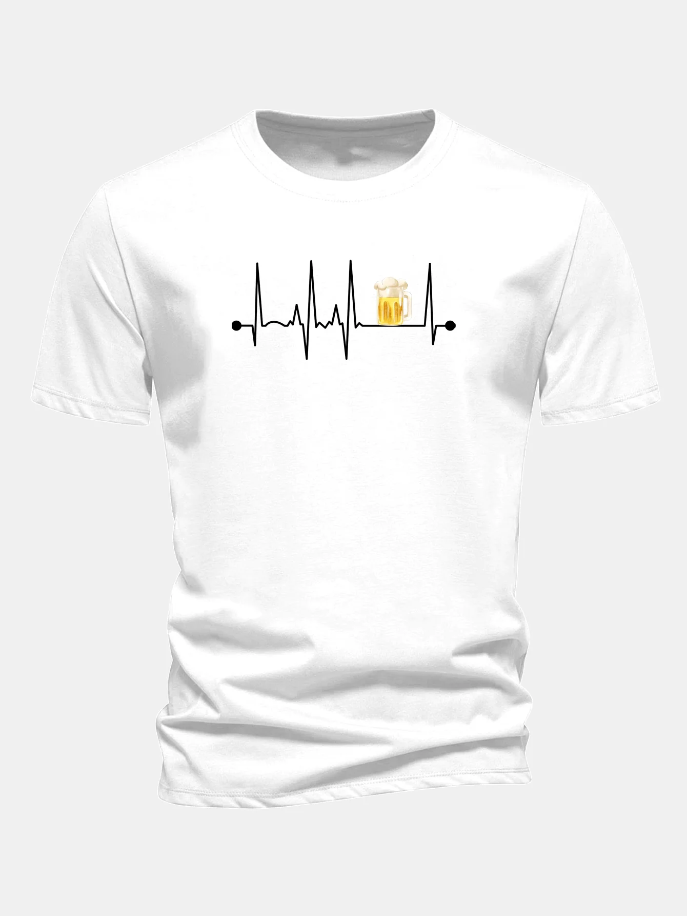Regular Fit Bier Herzschlag Druck Baumwoll-T-Shirt - Image 2