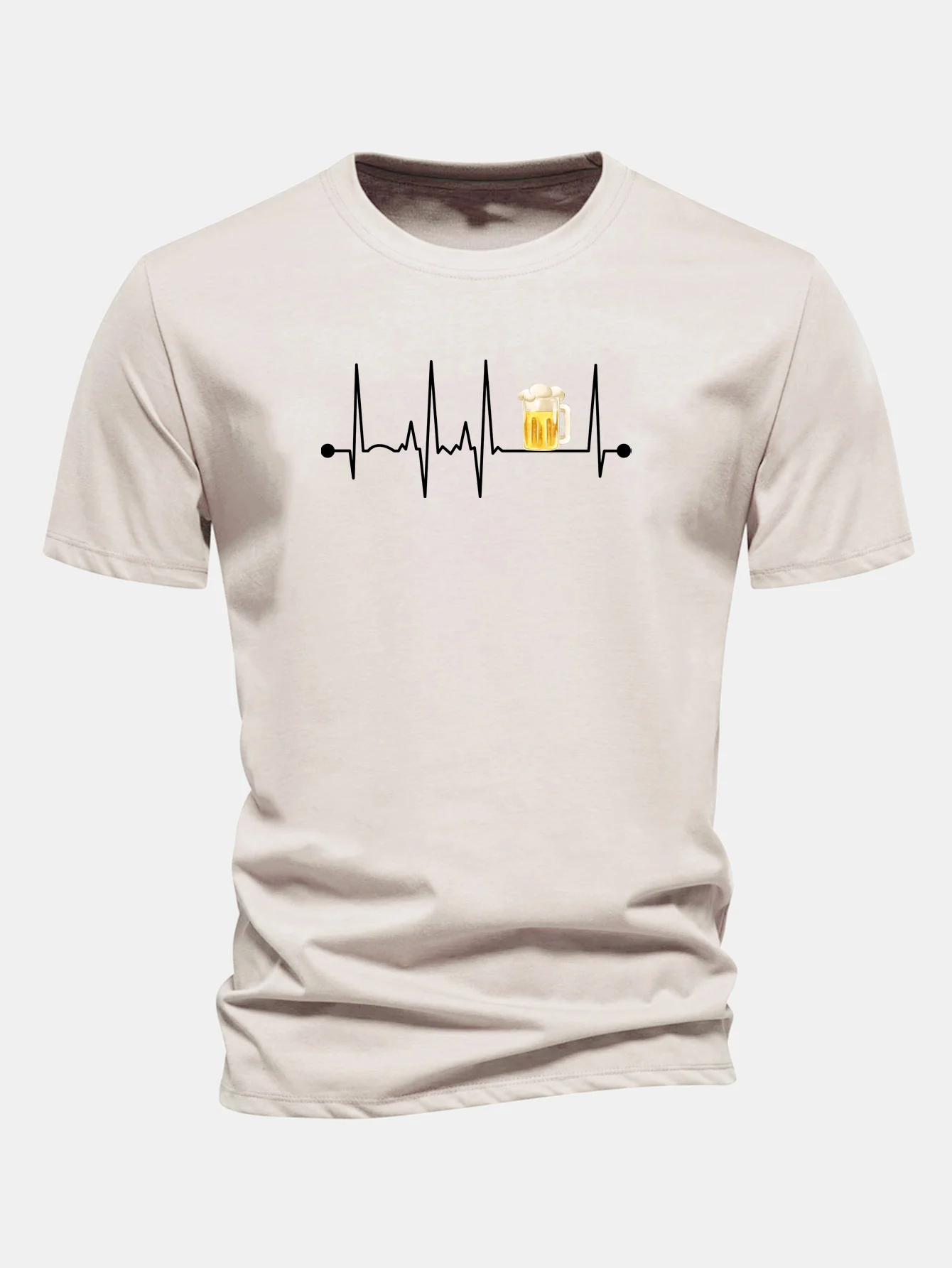 Regular Fit Bier Herzschlag Druck Baumwoll-T-Shirt - Image 3