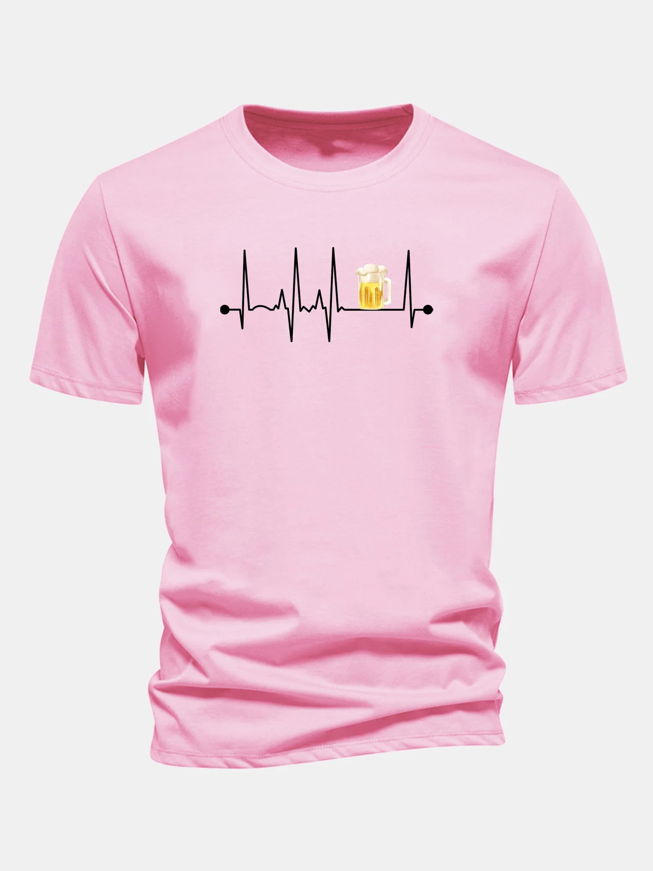 Regular Fit Bier Herzschlag Druck Baumwoll-T-Shirt - Image 4