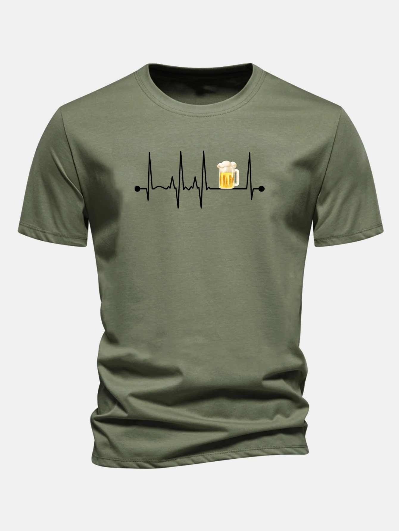 Regular Fit Bier Herzschlag Druck Baumwoll-T-Shirt - Image 5