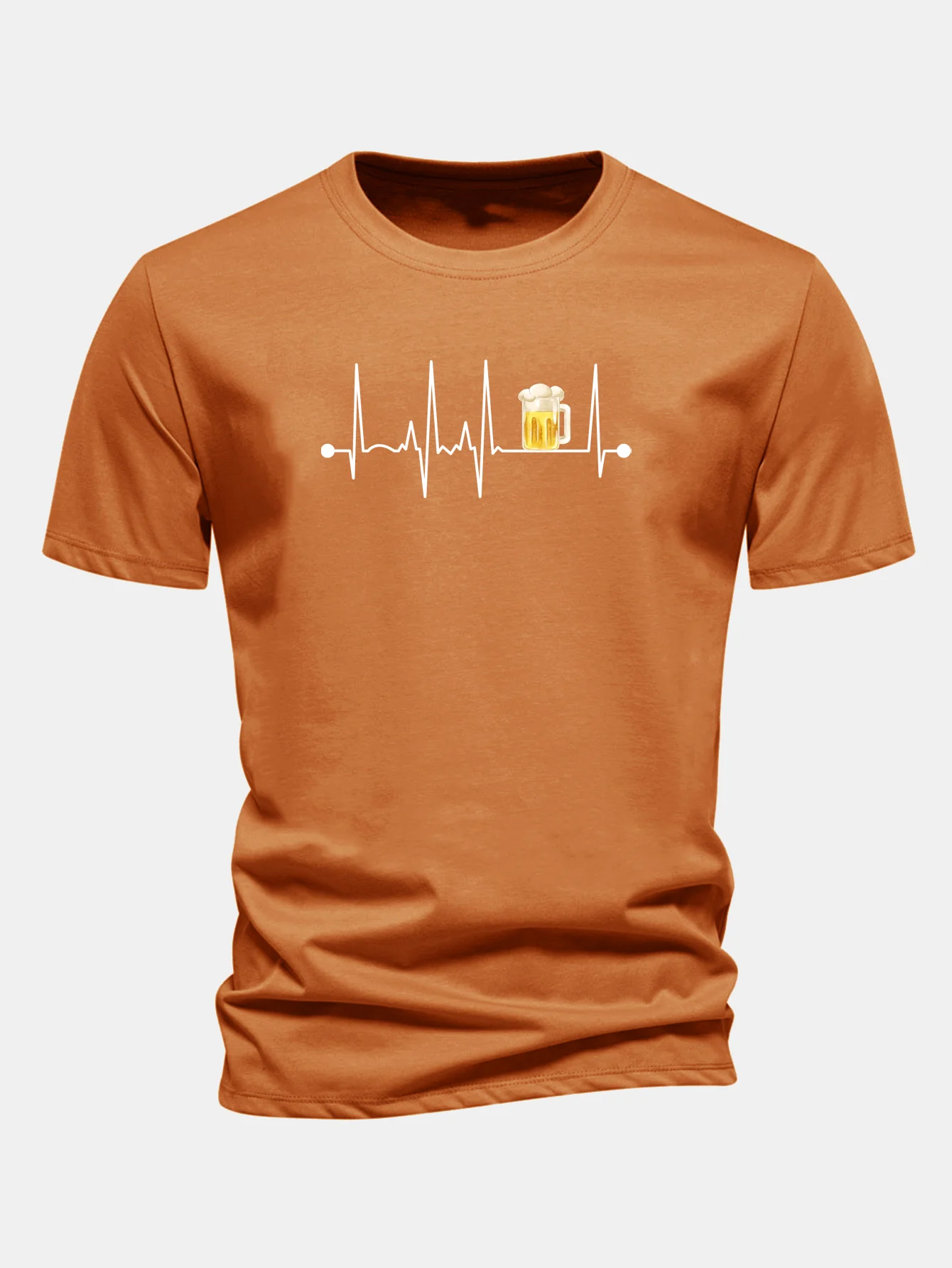 Regular Fit Bier Herzschlag Druck Baumwoll-T-Shirt - Image 6