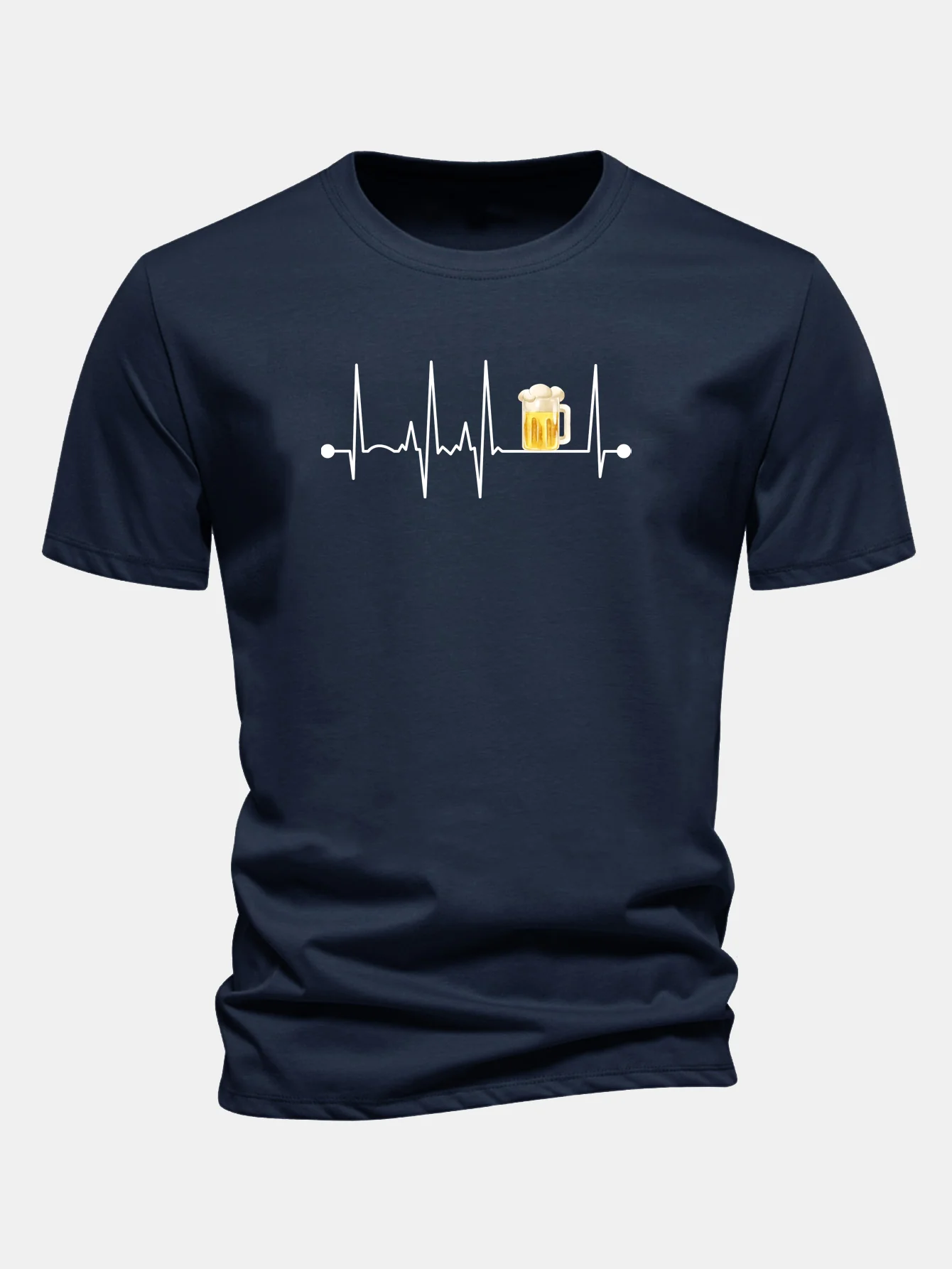 Regular Fit Bier Herzschlag Druck Baumwoll-T-Shirt - Image 7