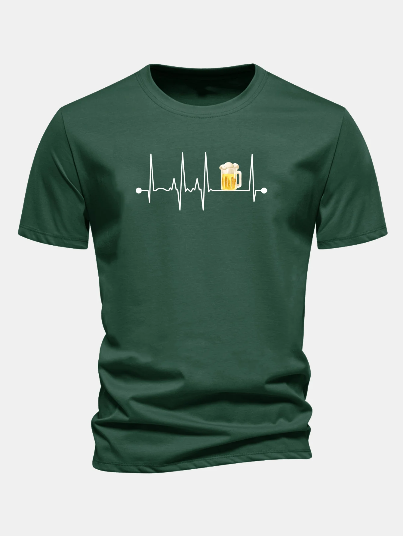 Regular Fit Bier Herzschlag Druck Baumwoll-T-Shirt - Image 9