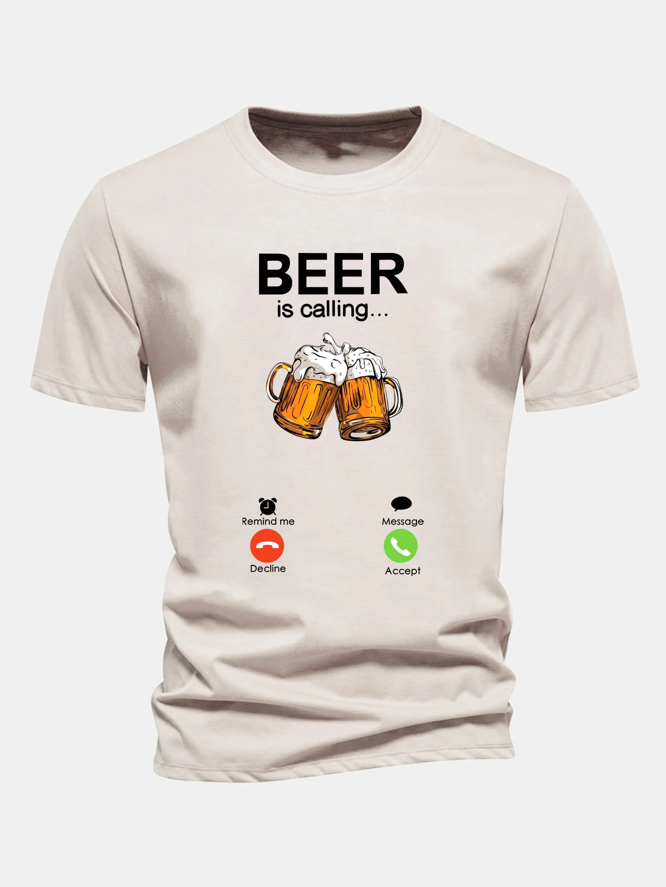 Regular Fit T-Shirt aus Baumwolle mit Aufdruck "Beer Is Calling"