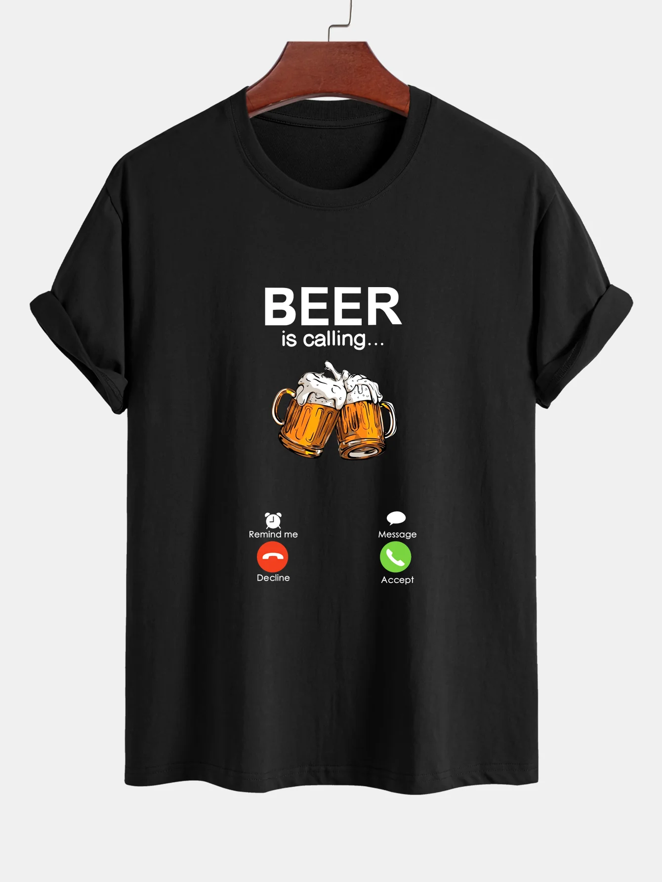 Regular Fit T-Shirt aus Baumwolle mit Aufdruck "Beer Is Calling"