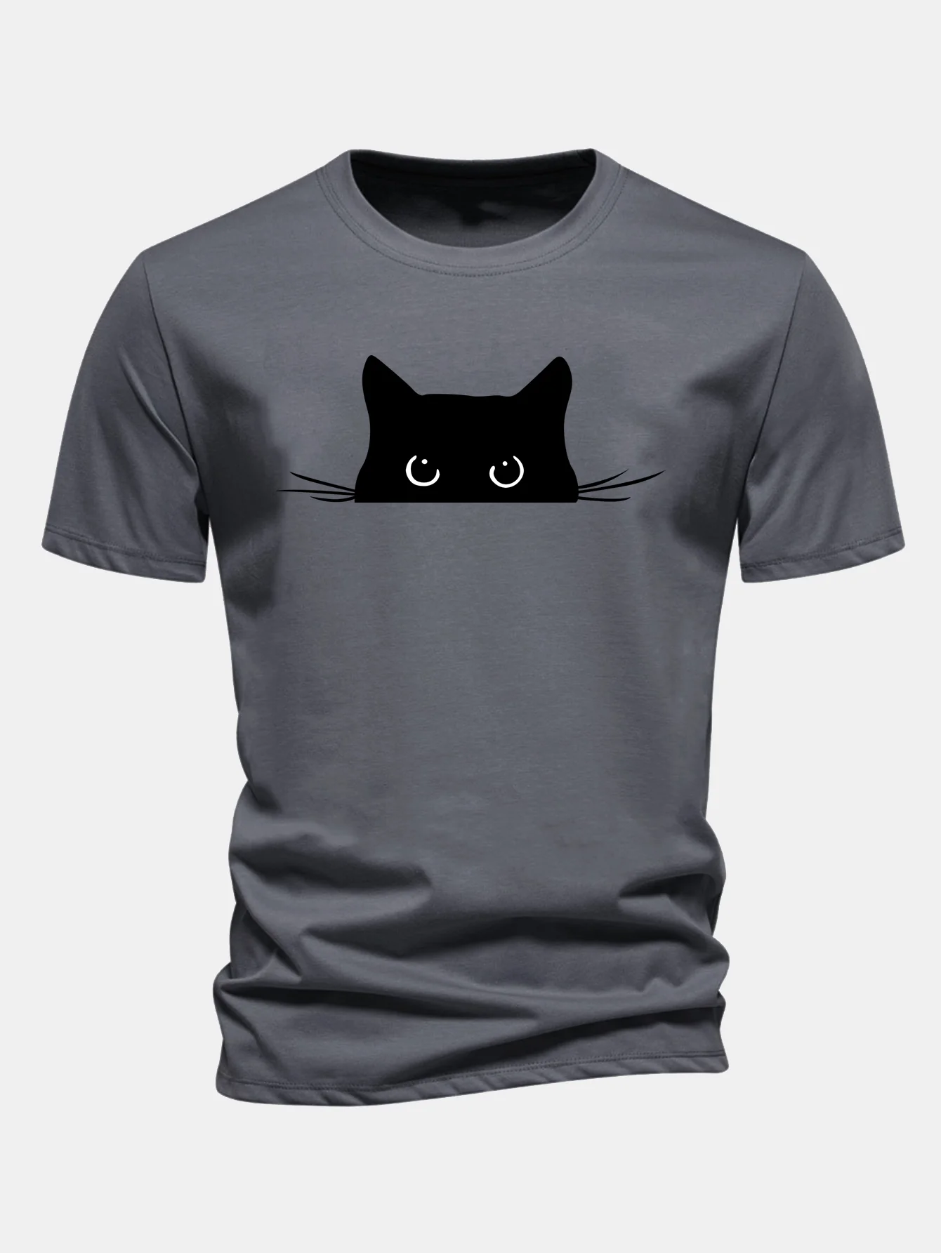 Regular Fit Black Cat Print Cotton T-Shirt - Image 10