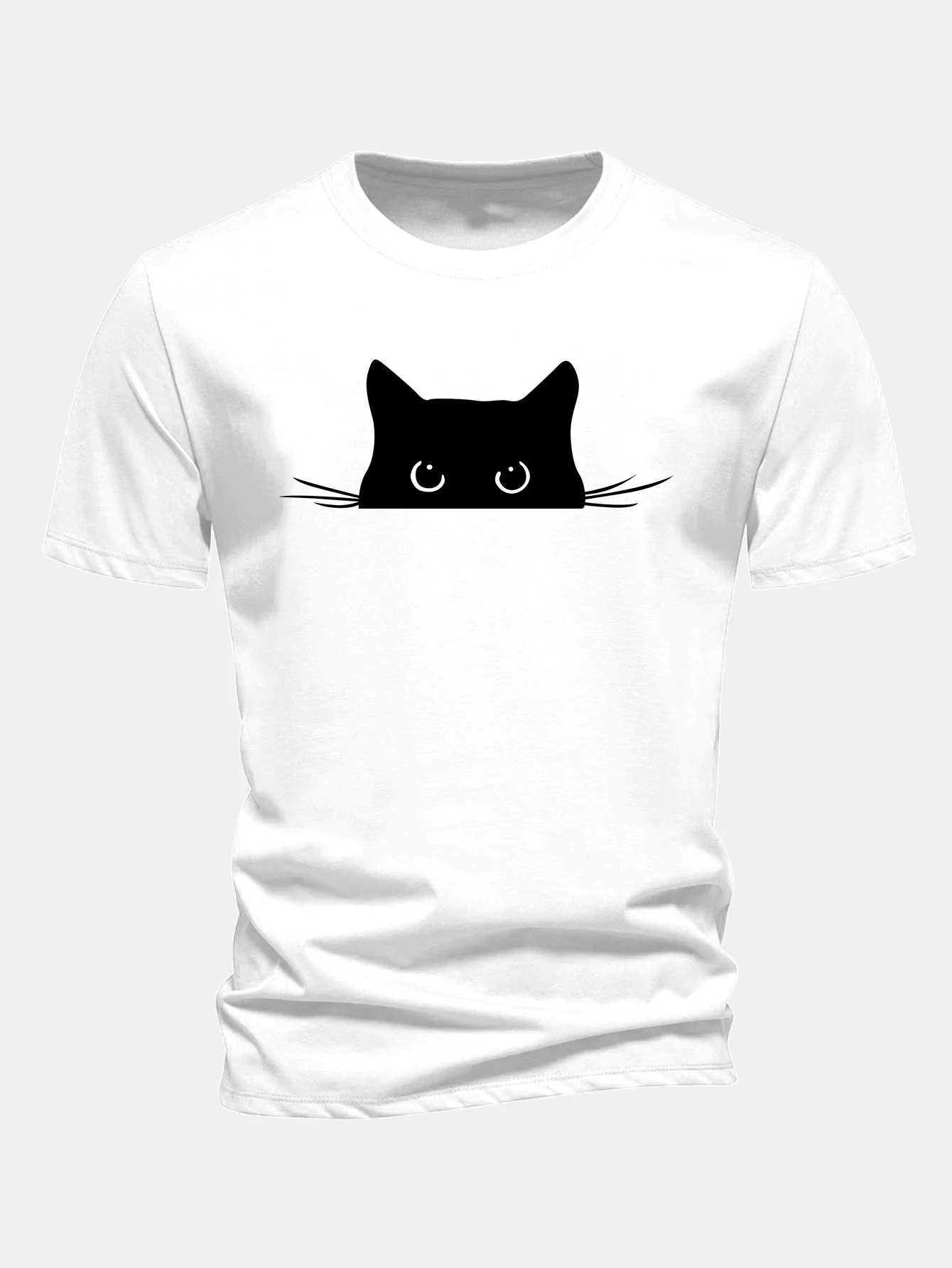 Regular Fit Black Cat Print Cotton T-Shirt - Image 2