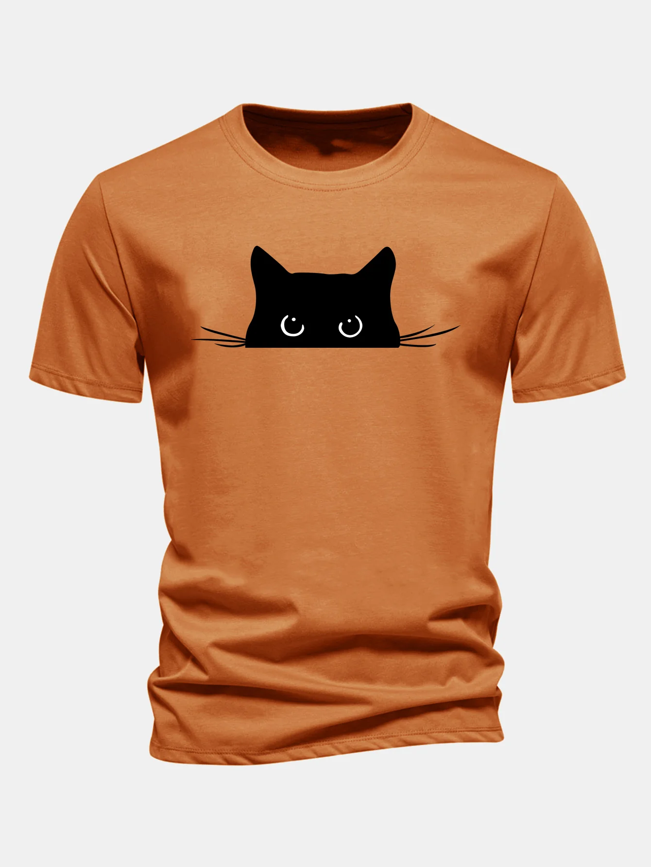 Regular Fit Black Cat Print Cotton T-Shirt - Image 6