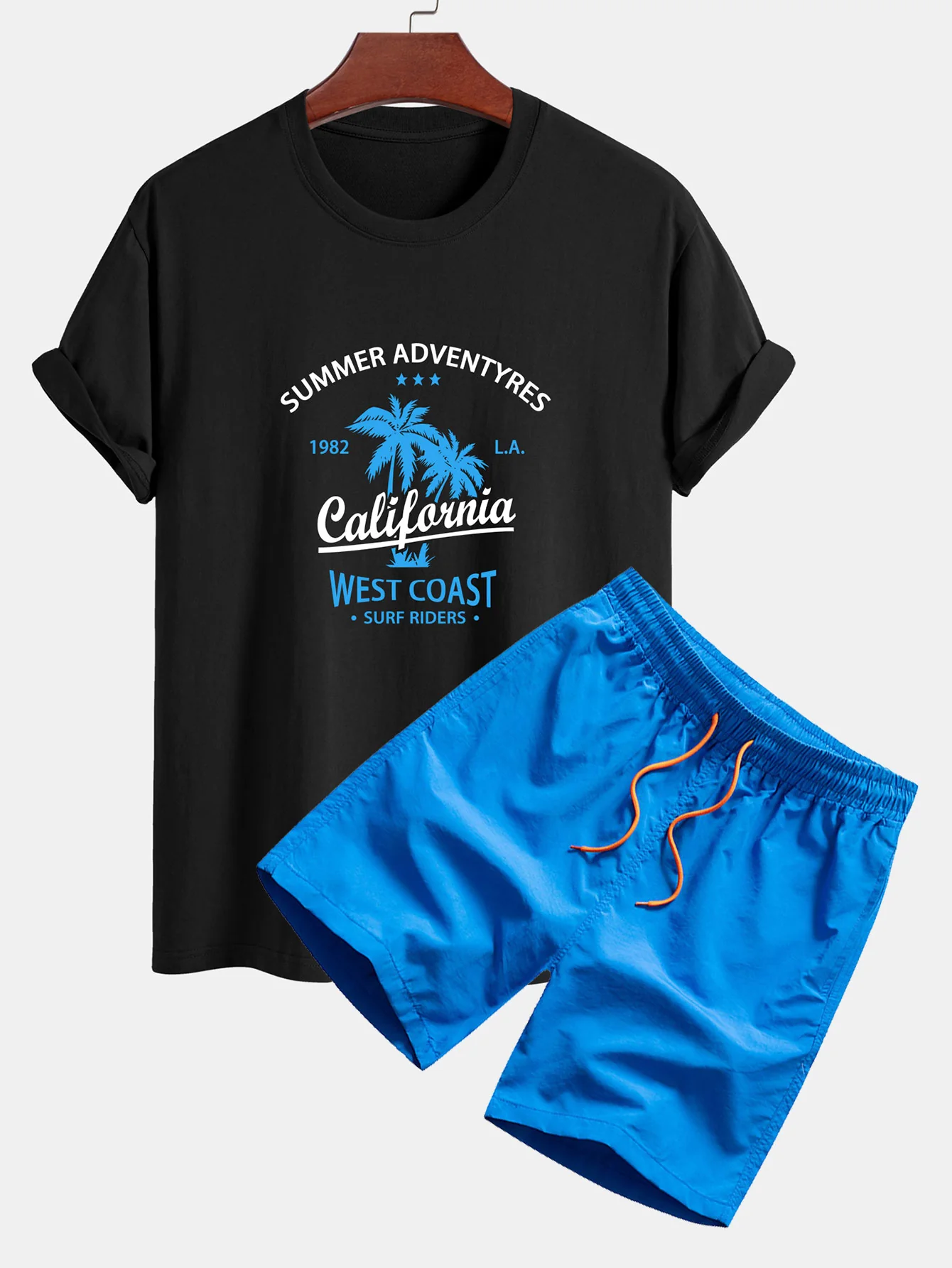 Regular Fit California Palm Tree Print Baumwoll-T-Shirt & Kordelzug Shorts - Image 5