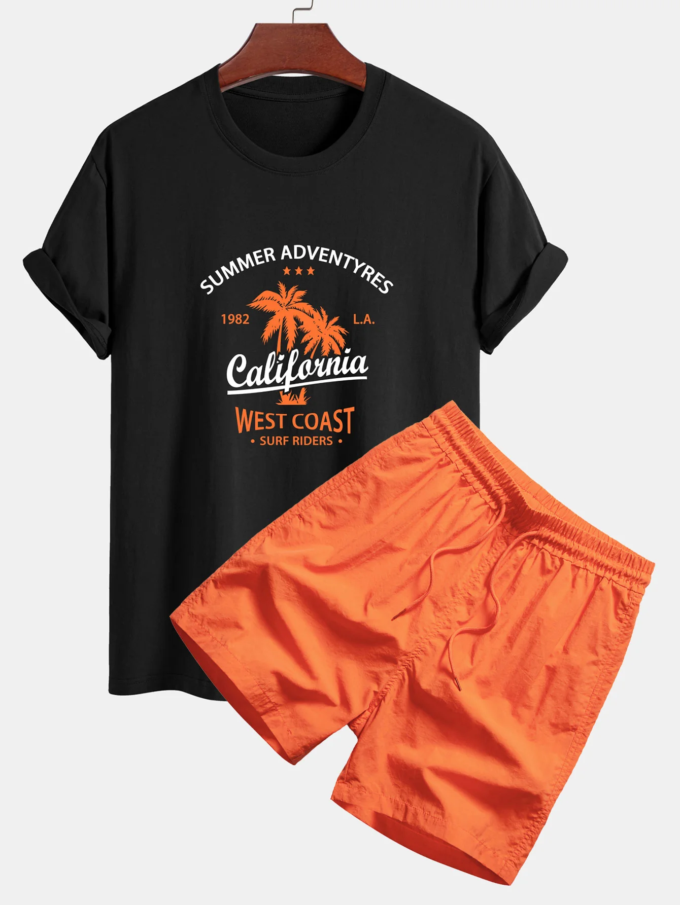 Regular Fit California Palm Tree Print Baumwoll-T-Shirt & Kordelzug Shorts - Image 6