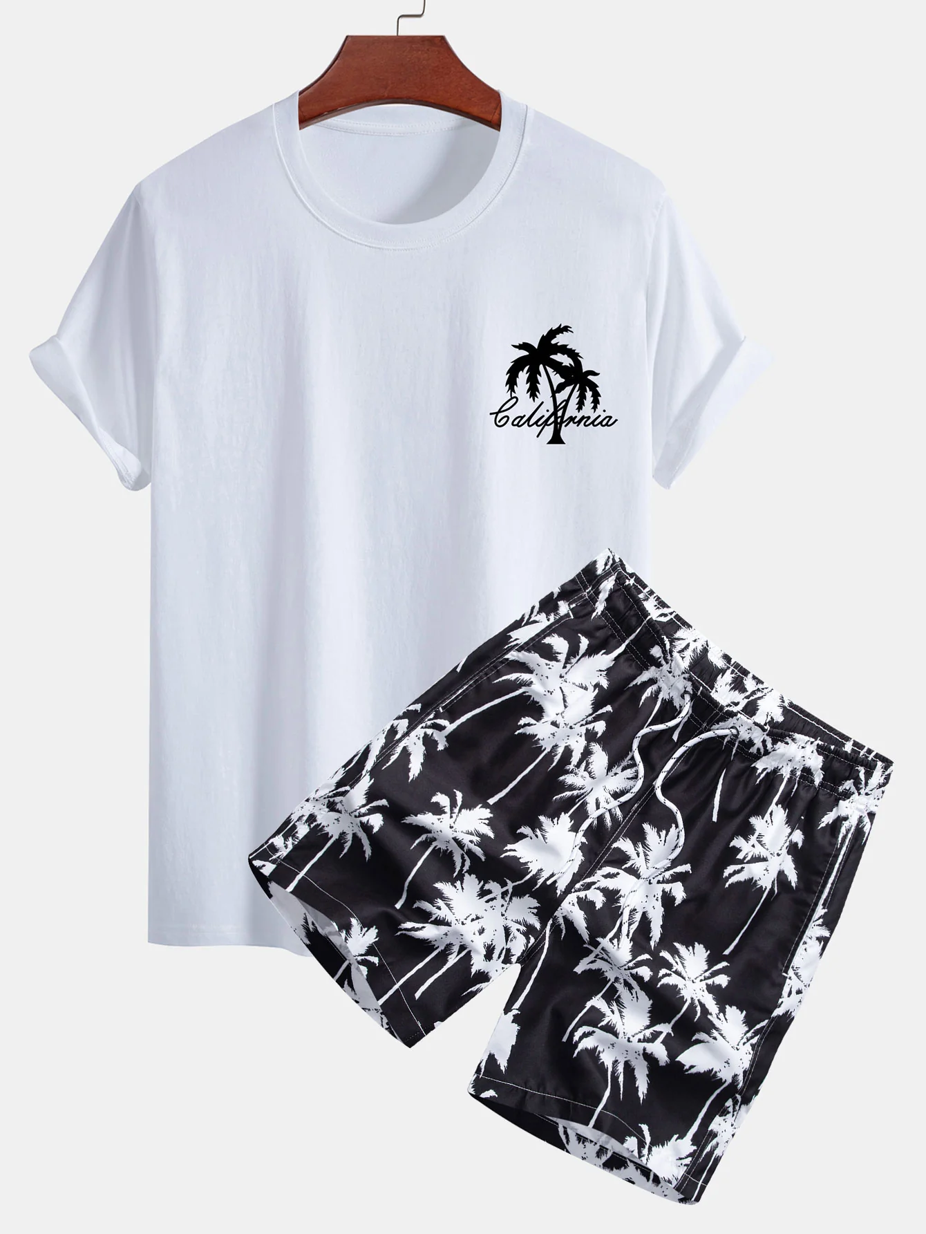 Regular Fit Baumwolle mit kalifornischem Palmendruck <tc>T-Shirt</tc> Badeshorts mit Palmen-Print - Image 2