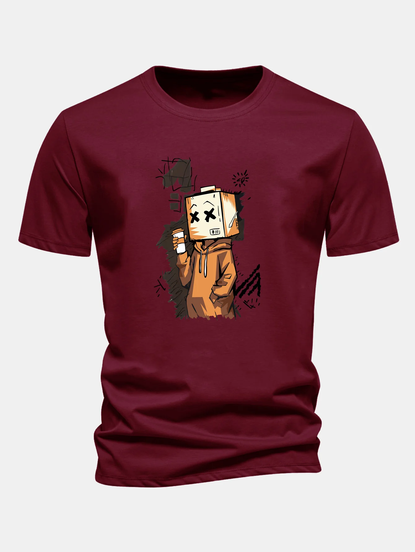 Regular Fit Cartoon Box Head Print Cotton T-Shirt - Image 10
