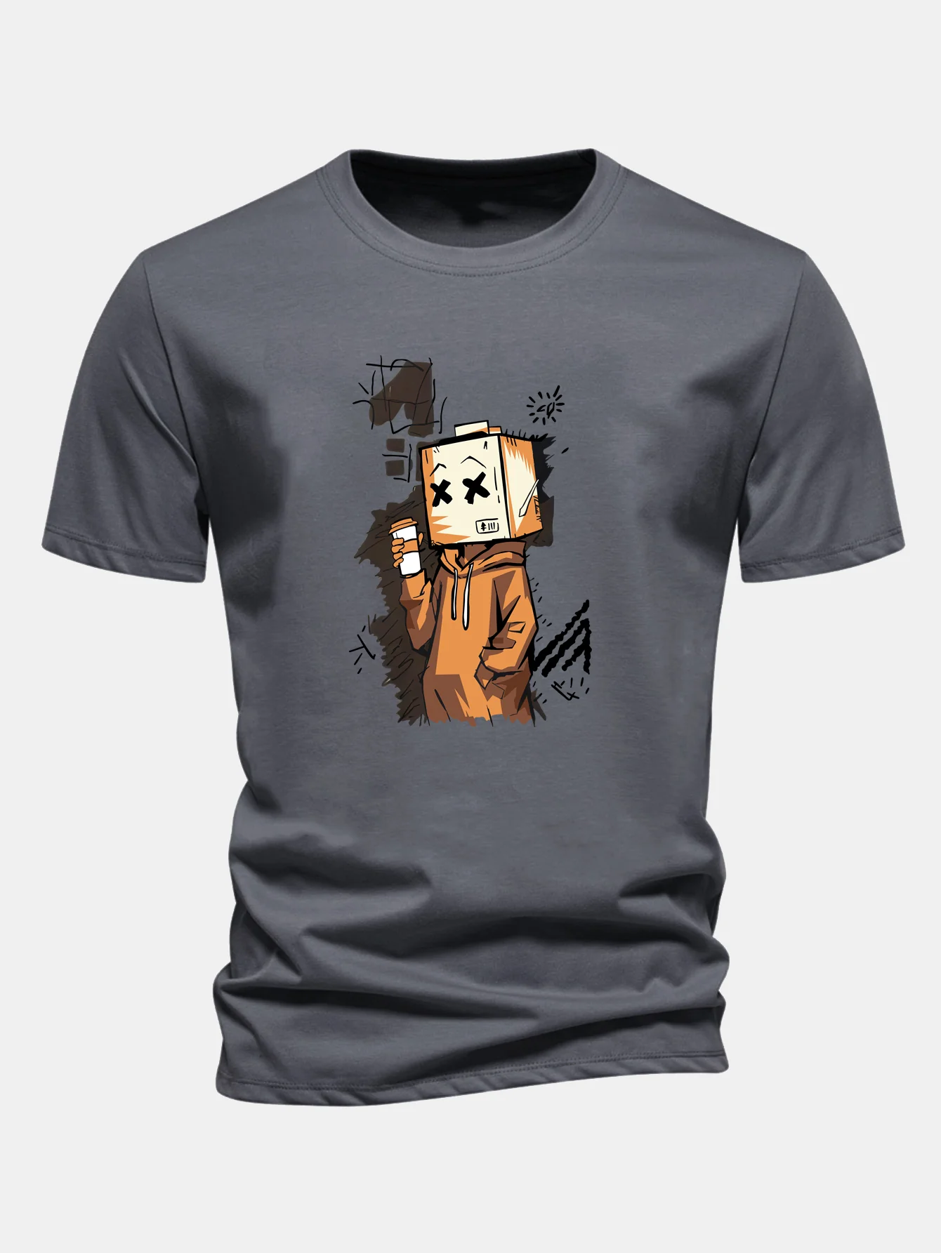 Regular Fit Cartoon Box Head Print Cotton T-Shirt - Image 11