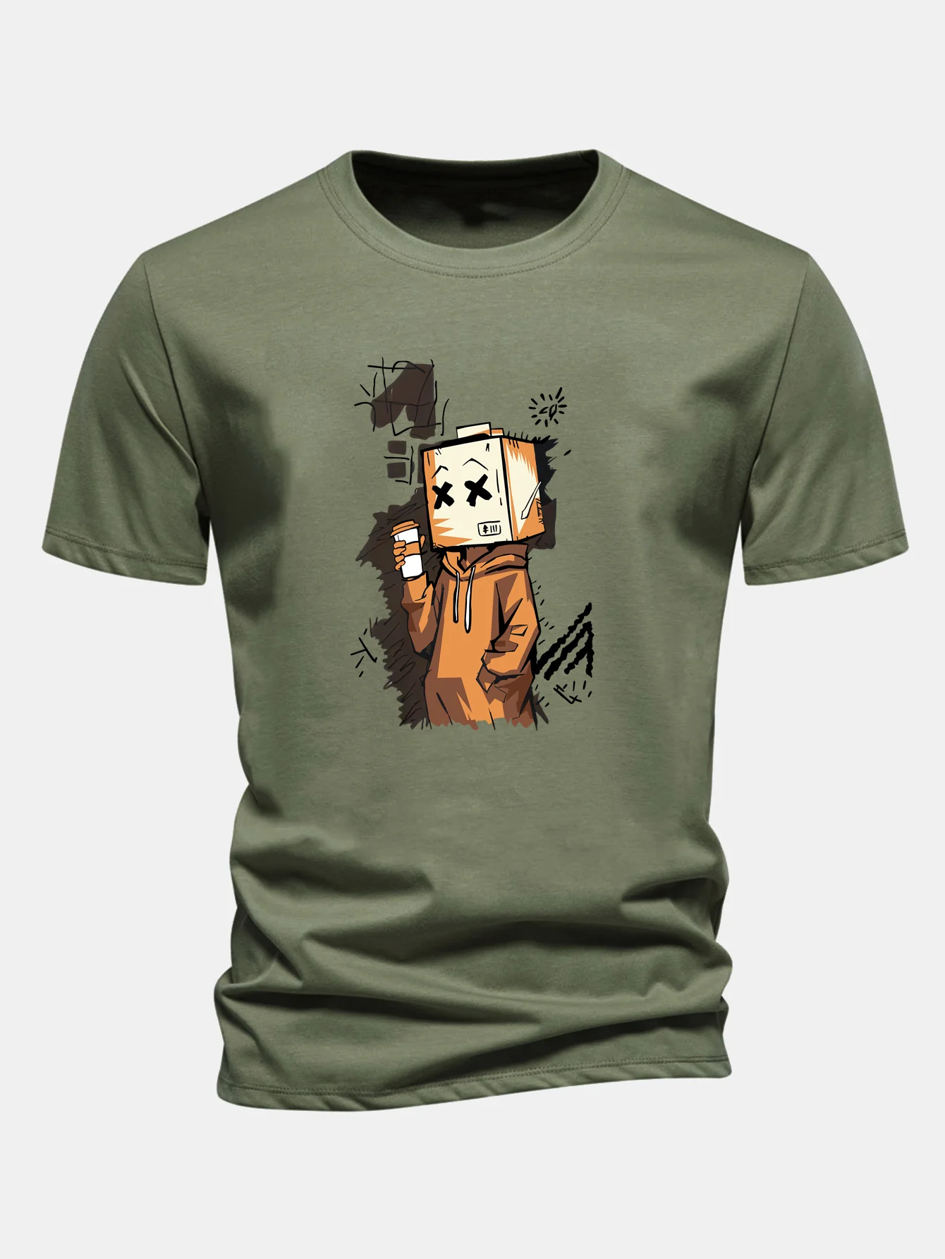 Regular Fit Cartoon Box Head Print Cotton T-Shirt - Image 5
