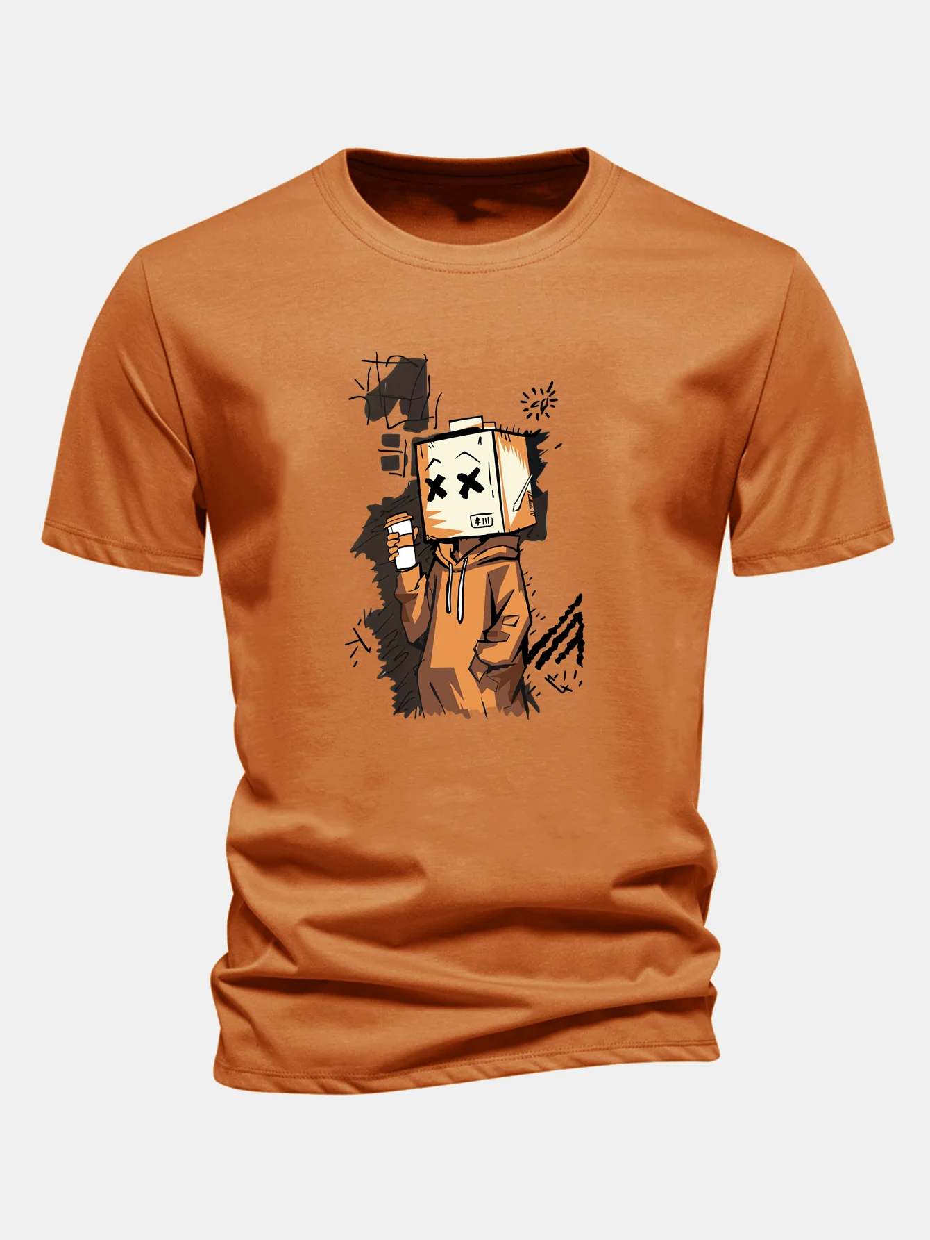 Regular Fit Cartoon Box Head Print Cotton T-Shirt - Image 6
