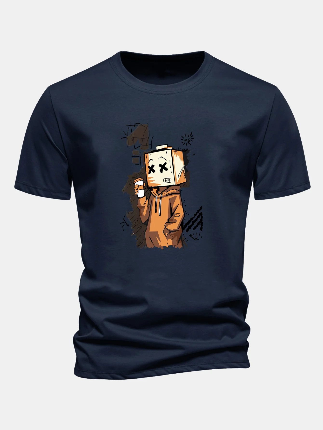 Regular Fit Cartoon Box Head Print Cotton T-Shirt - Image 7