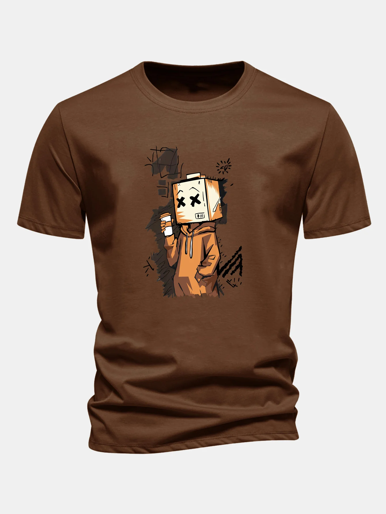 Regular Fit Cartoon Box Head Print Cotton T-Shirt - Image 8