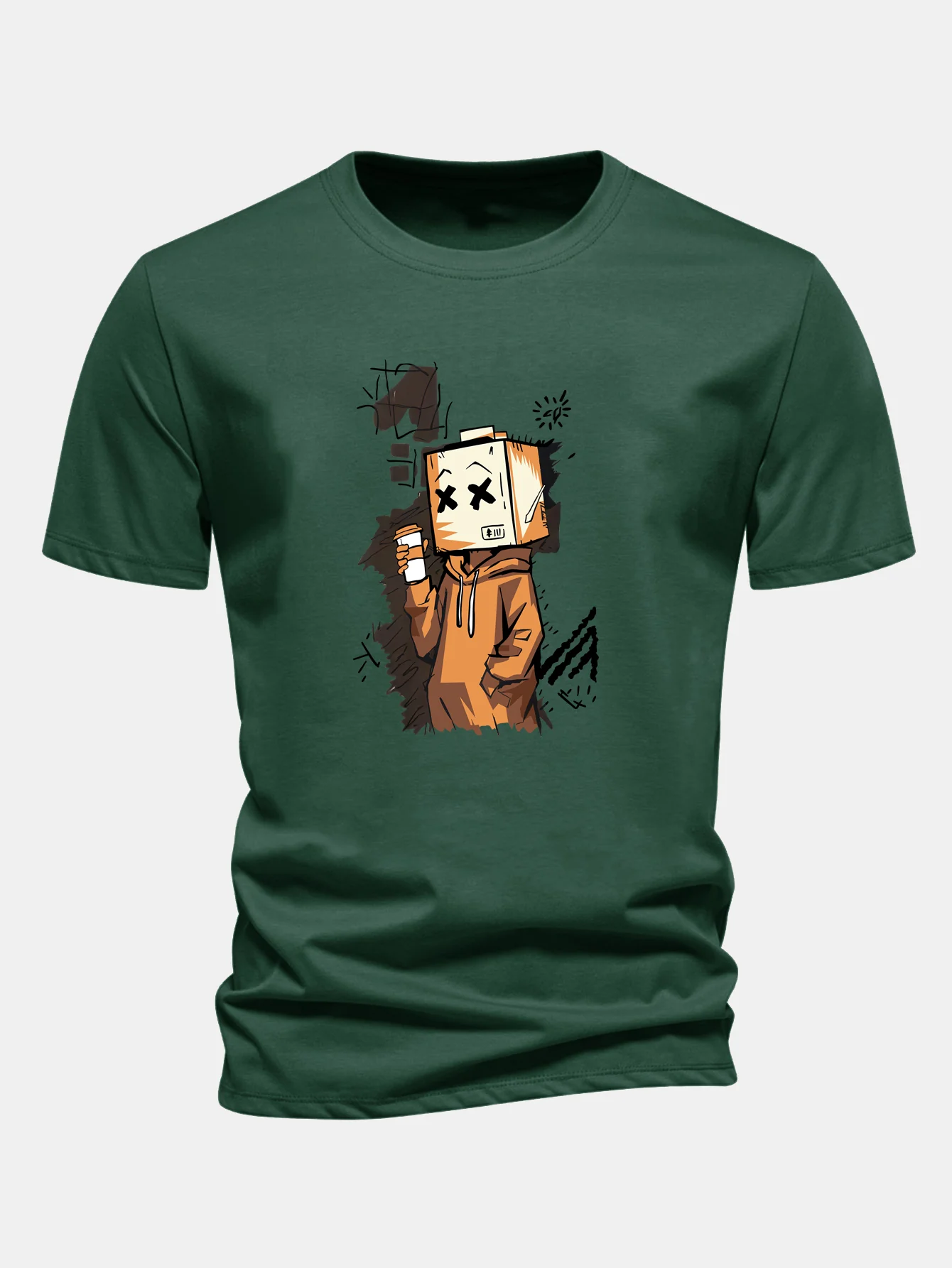 Regular Fit Cartoon Box Head Print Cotton T-Shirt - Image 9