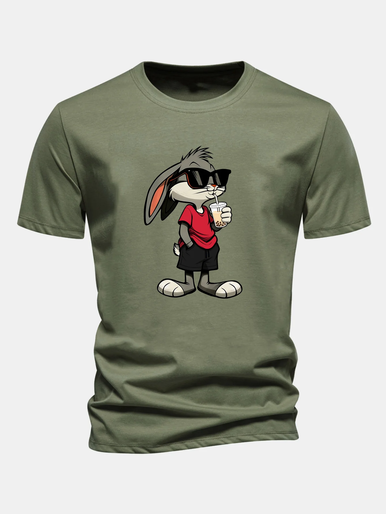 Regular Fit Cartoon Rabbit Print Cotton T-Shirt - Image 11