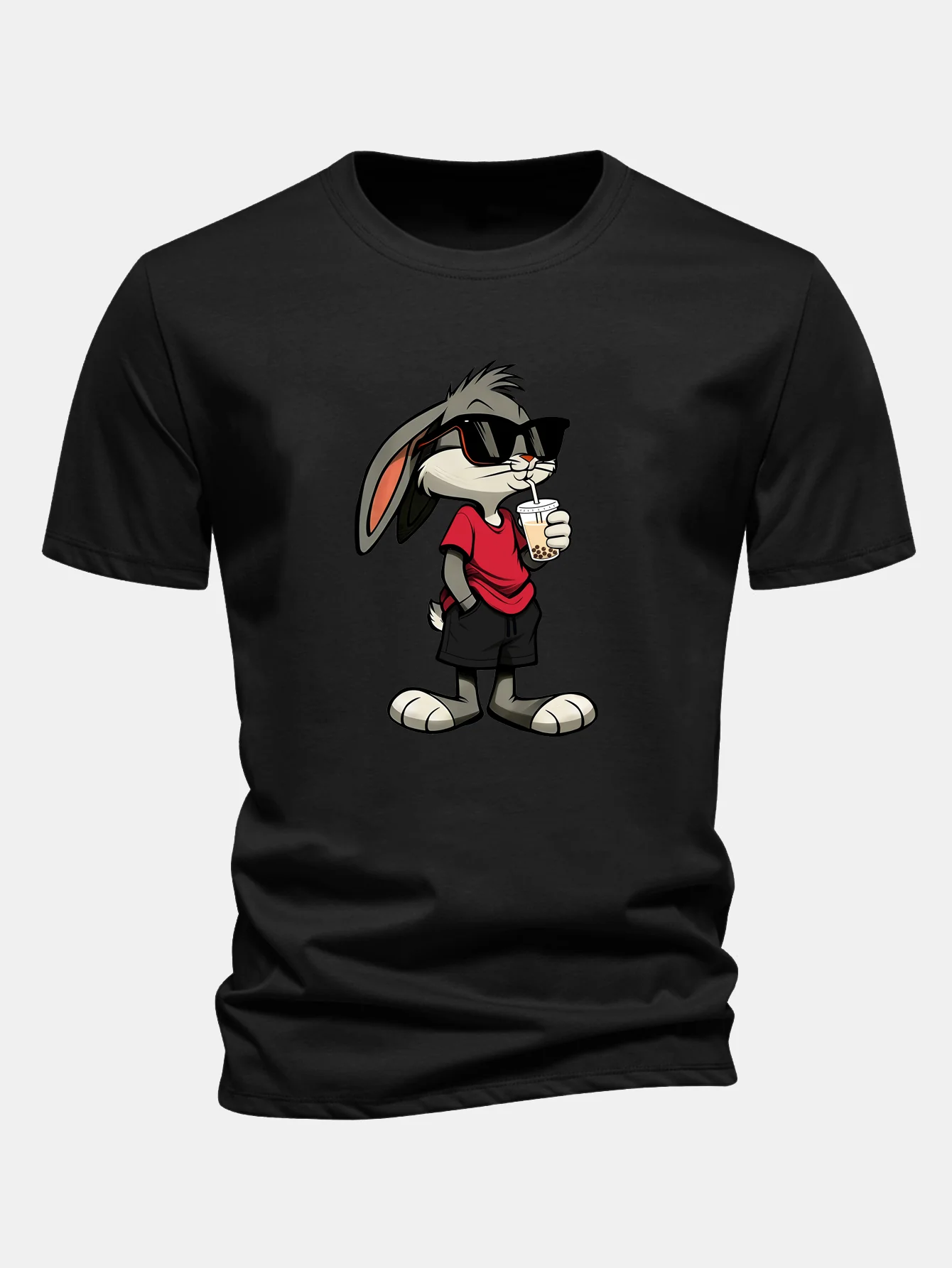 Regular Fit Cartoon Rabbit Print Cotton T-Shirt - Image 2