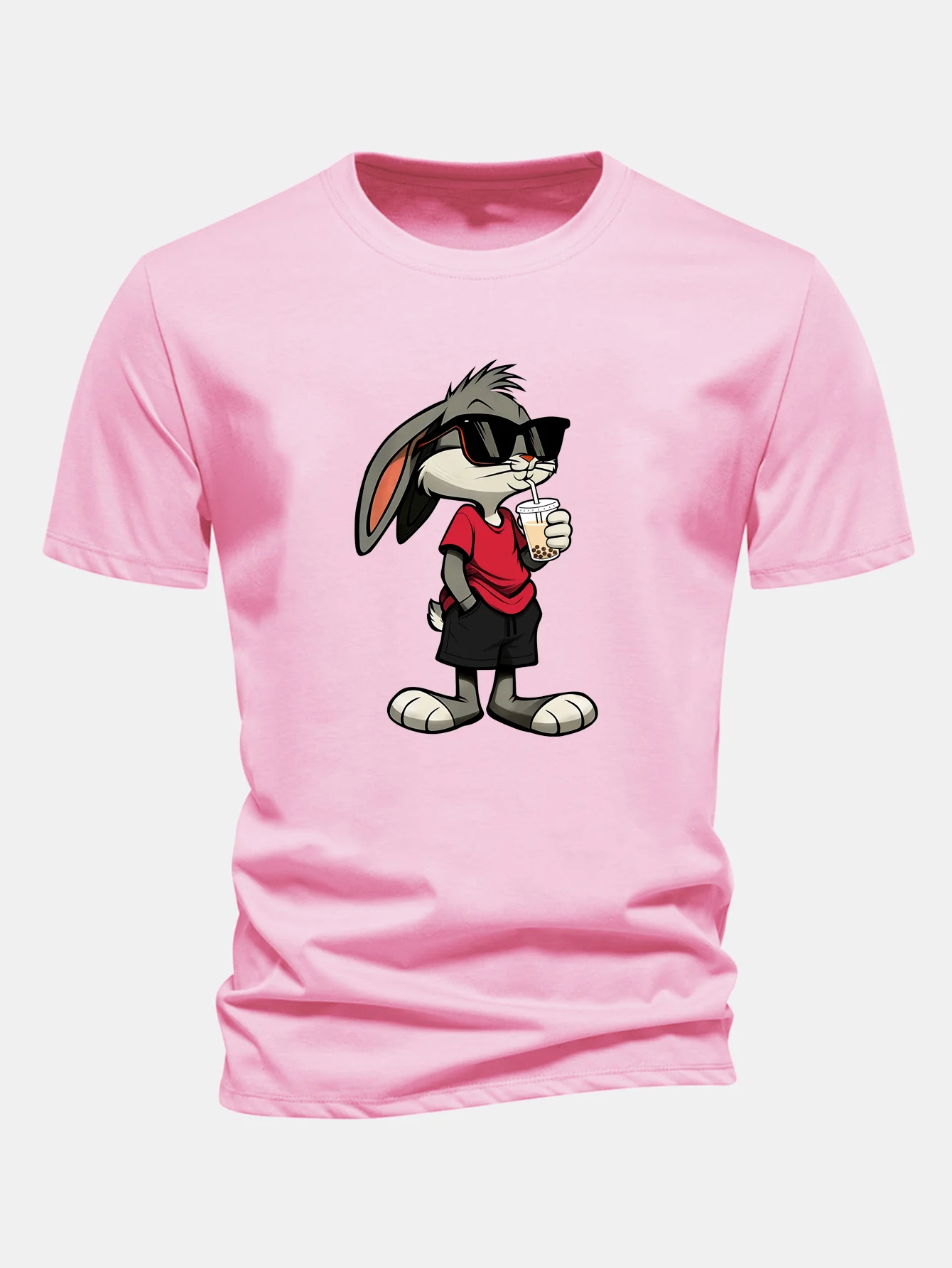 Regular Fit Cartoon Rabbit Print Cotton T-Shirt - Image 4