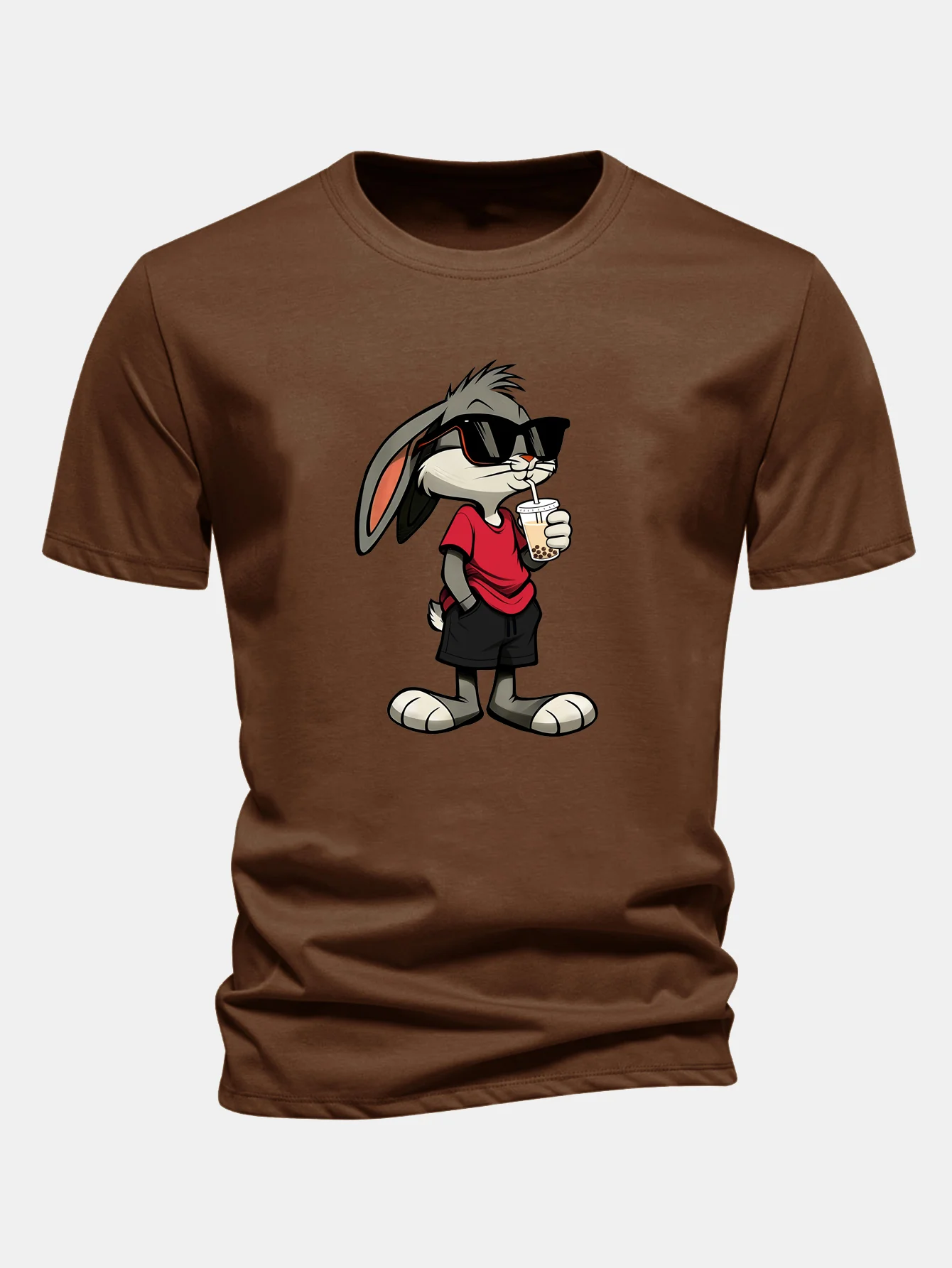 Regular Fit Cartoon Rabbit Print Cotton T-Shirt - Image 7