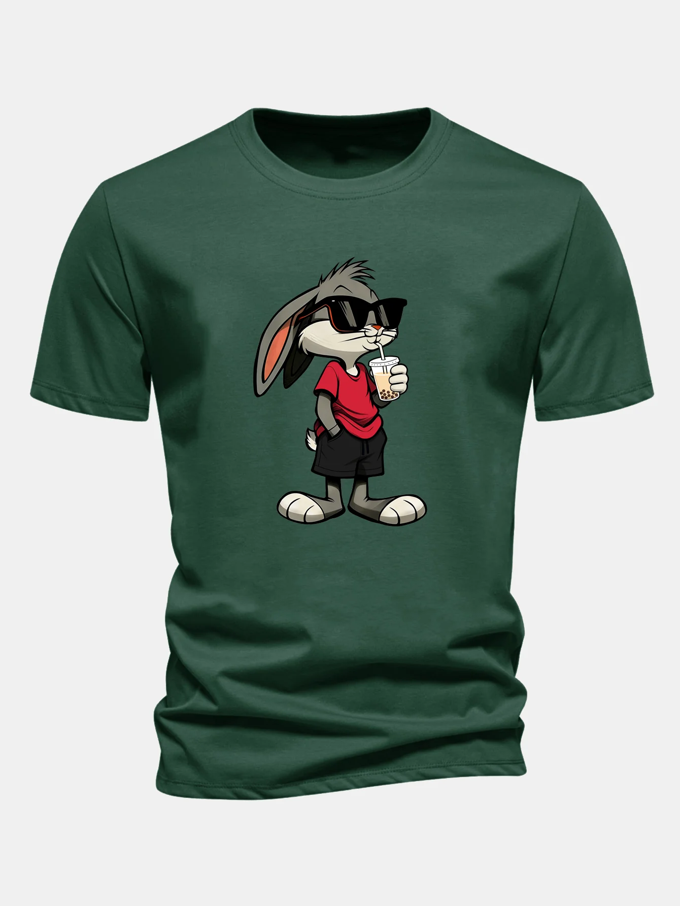 Regular Fit Cartoon Rabbit Print Cotton T-Shirt - Image 8