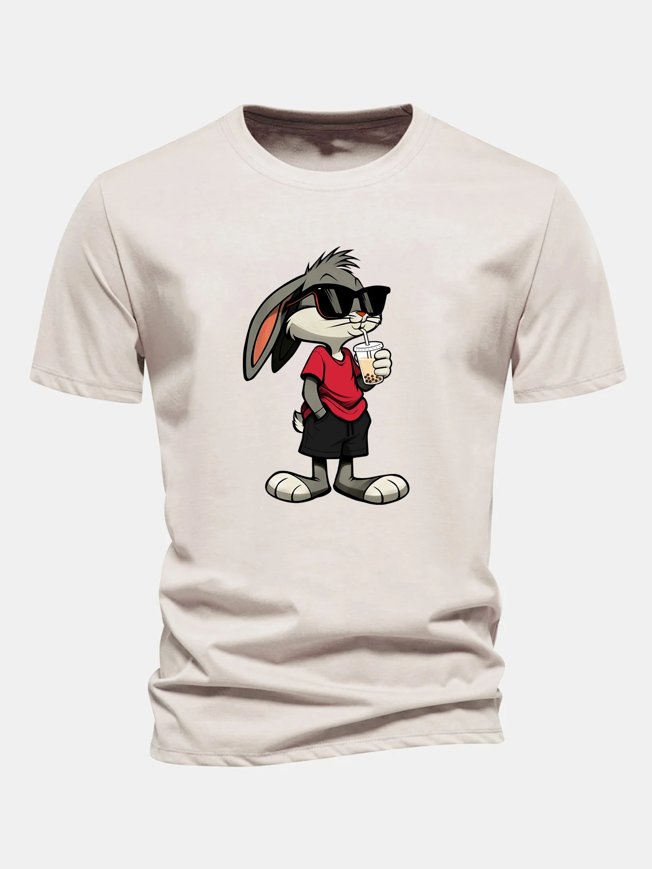 Regular Fit Cartoon Rabbit Print Cotton T-Shirt - Image 9