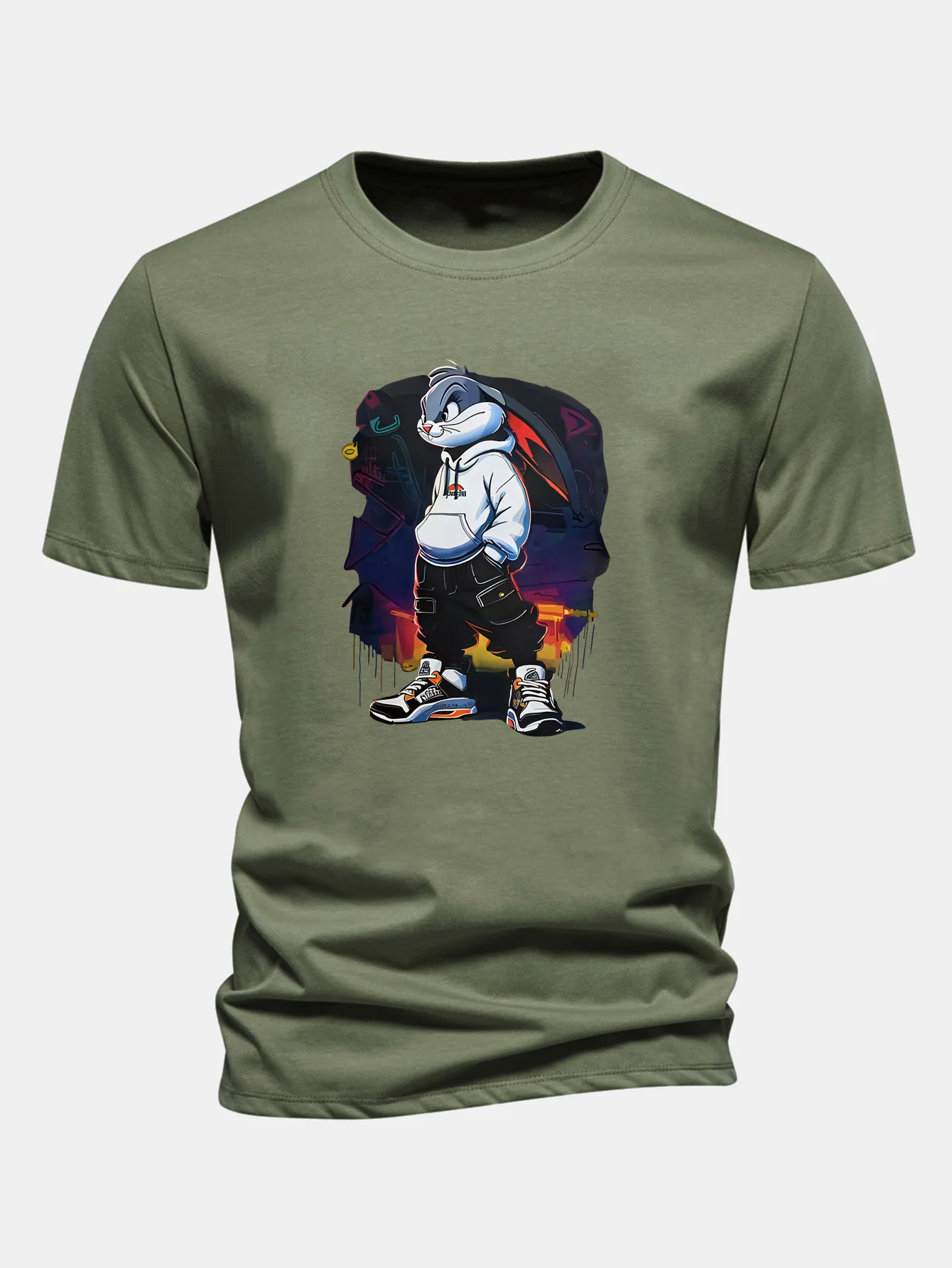 Regular Fit Cartoon Rabbit Print Cotton T-Shirt - Image 10