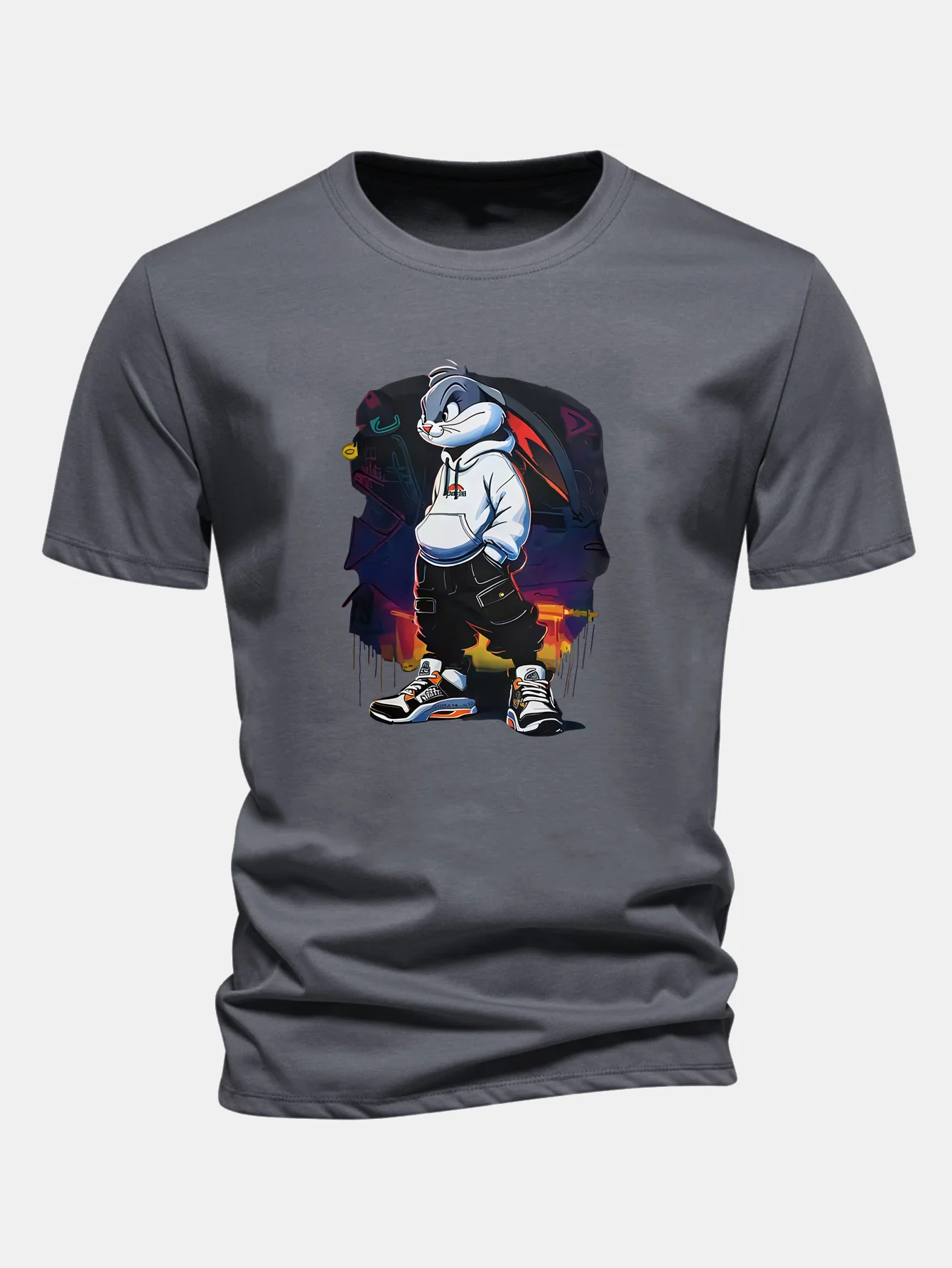 Regular Fit Cartoon Rabbit Print Cotton T-Shirt - Image 11