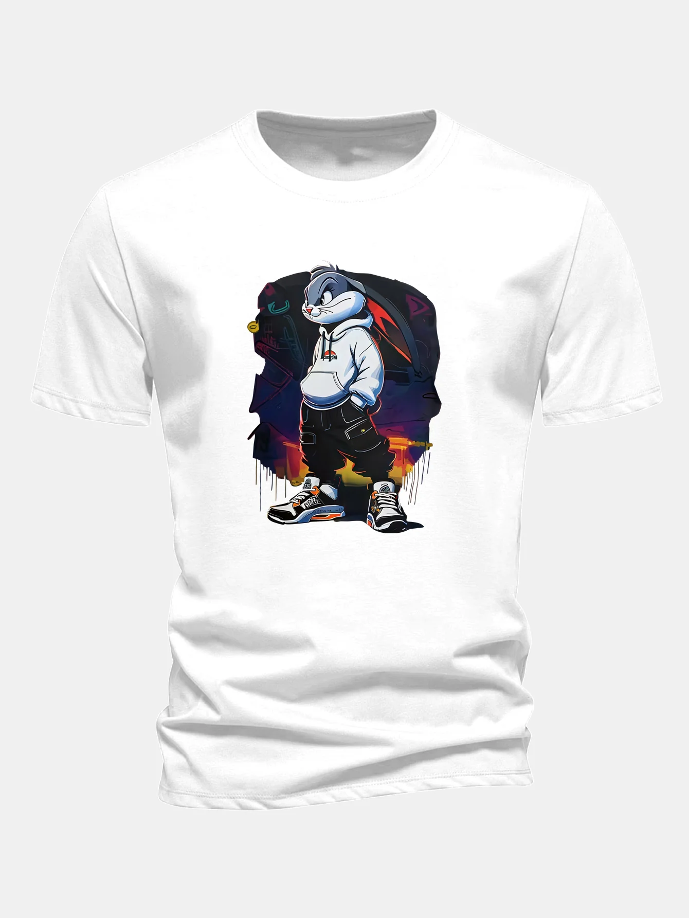 Regular Fit Cartoon Rabbit Print Cotton T-Shirt - Image 2