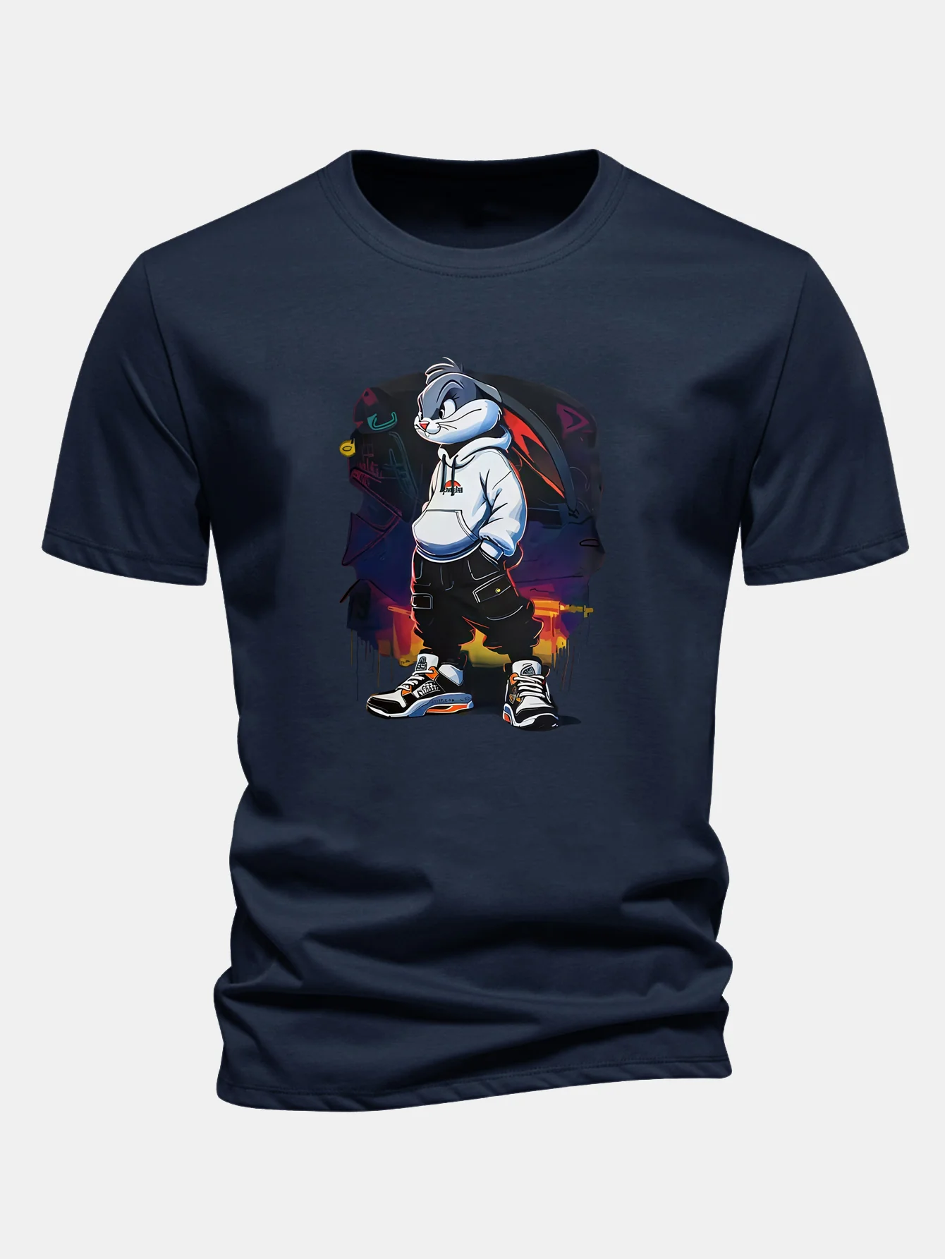 Regular Fit Cartoon Rabbit Print Cotton T-Shirt - Image 3