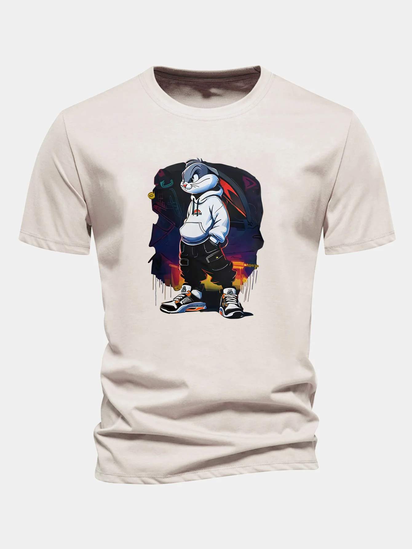 Regular Fit Cartoon Rabbit Print Cotton T-Shirt - Image 4