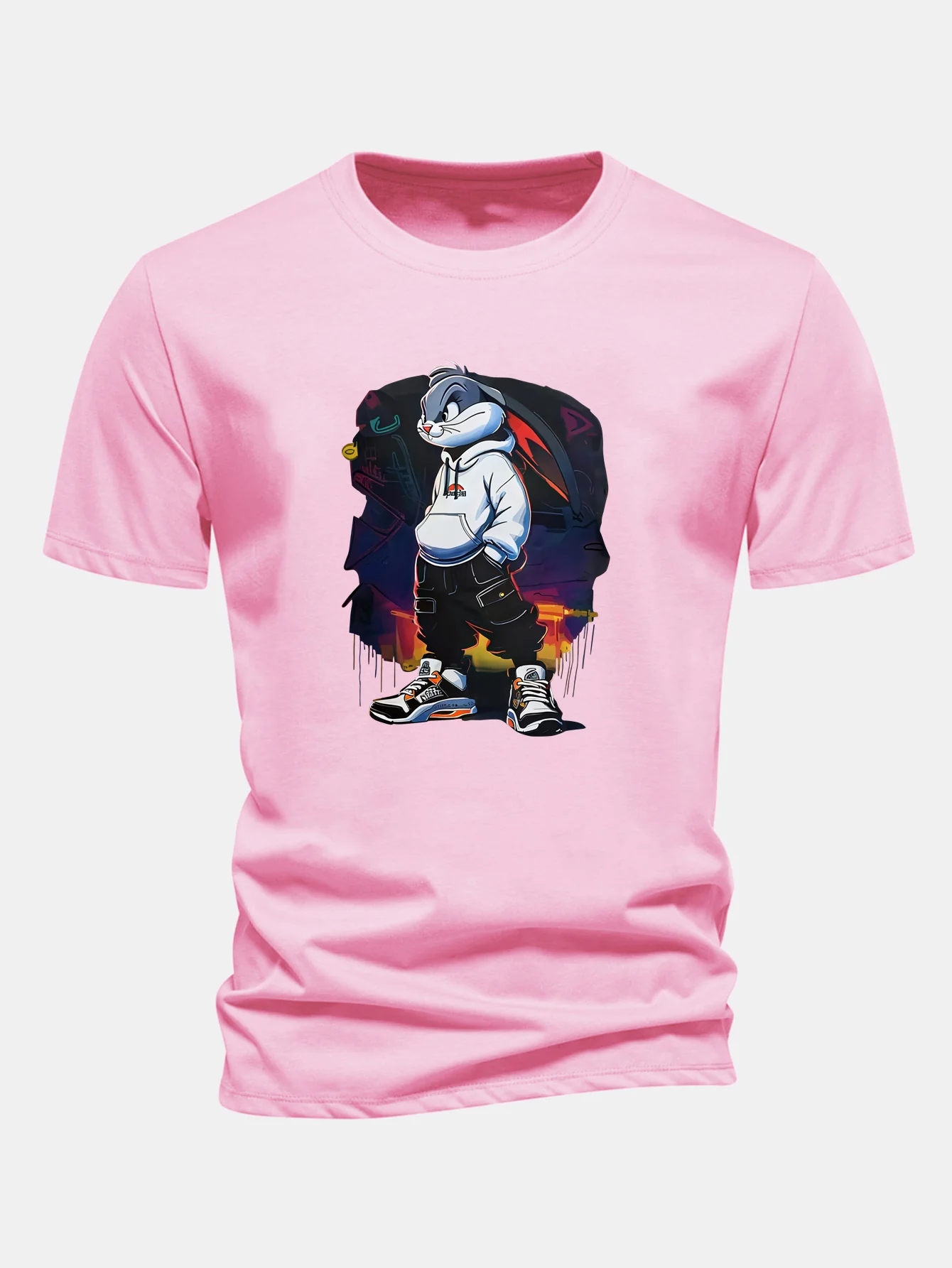Regular Fit Cartoon Rabbit Print Cotton T-Shirt - Image 5