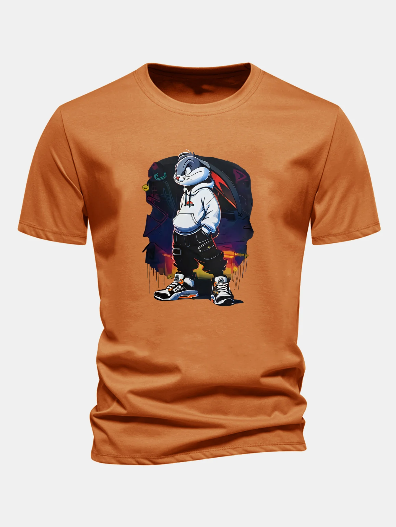 Regular Fit Cartoon Rabbit Print Cotton T-Shirt - Image 6