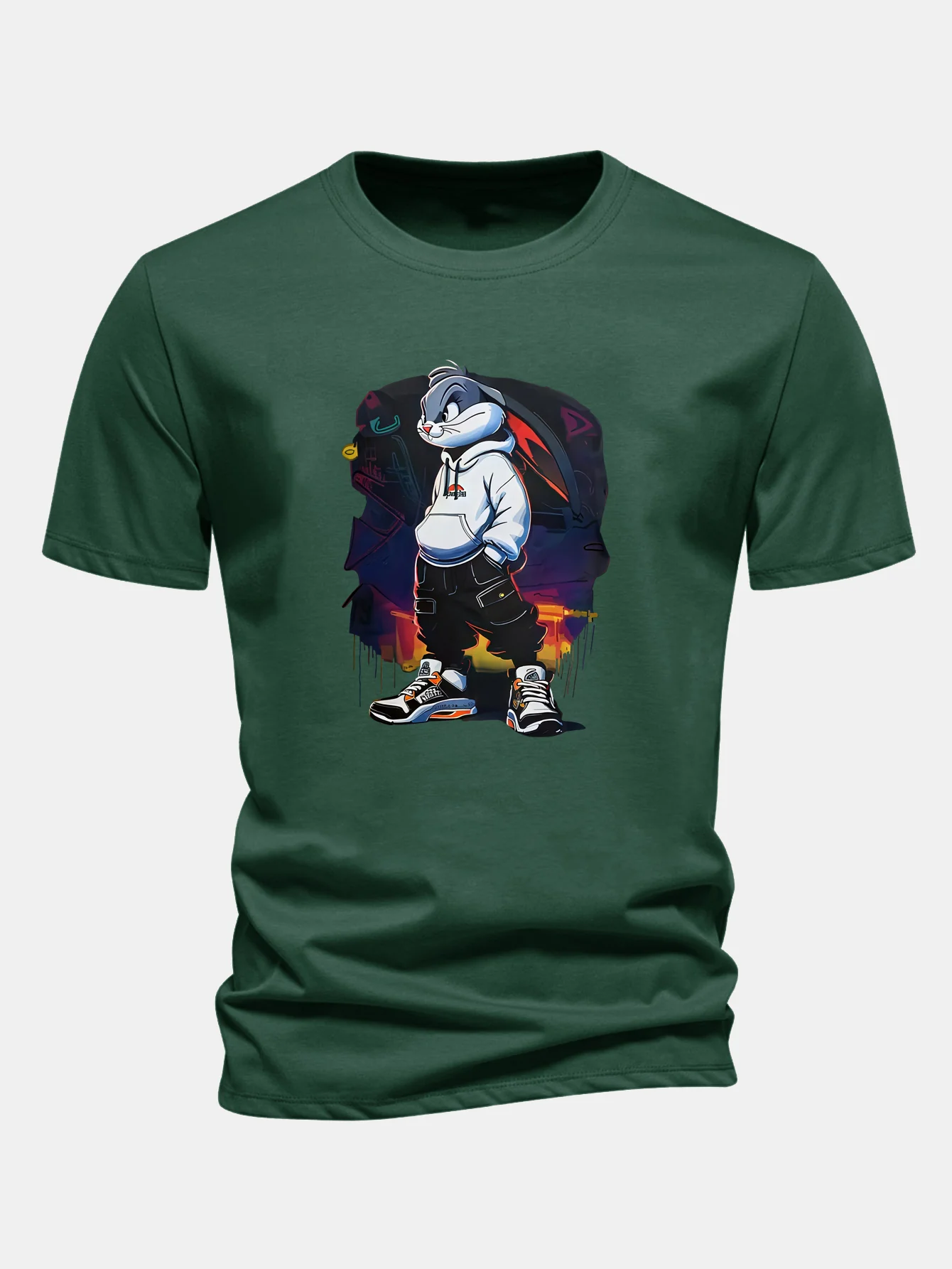 Regular Fit Cartoon Rabbit Print Cotton T-Shirt - Image 8