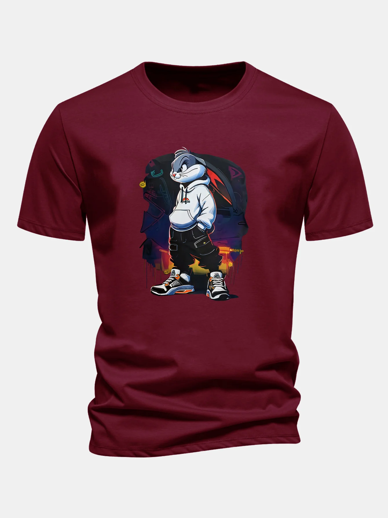 Regular Fit Cartoon Rabbit Print Cotton T-Shirt - Image 9