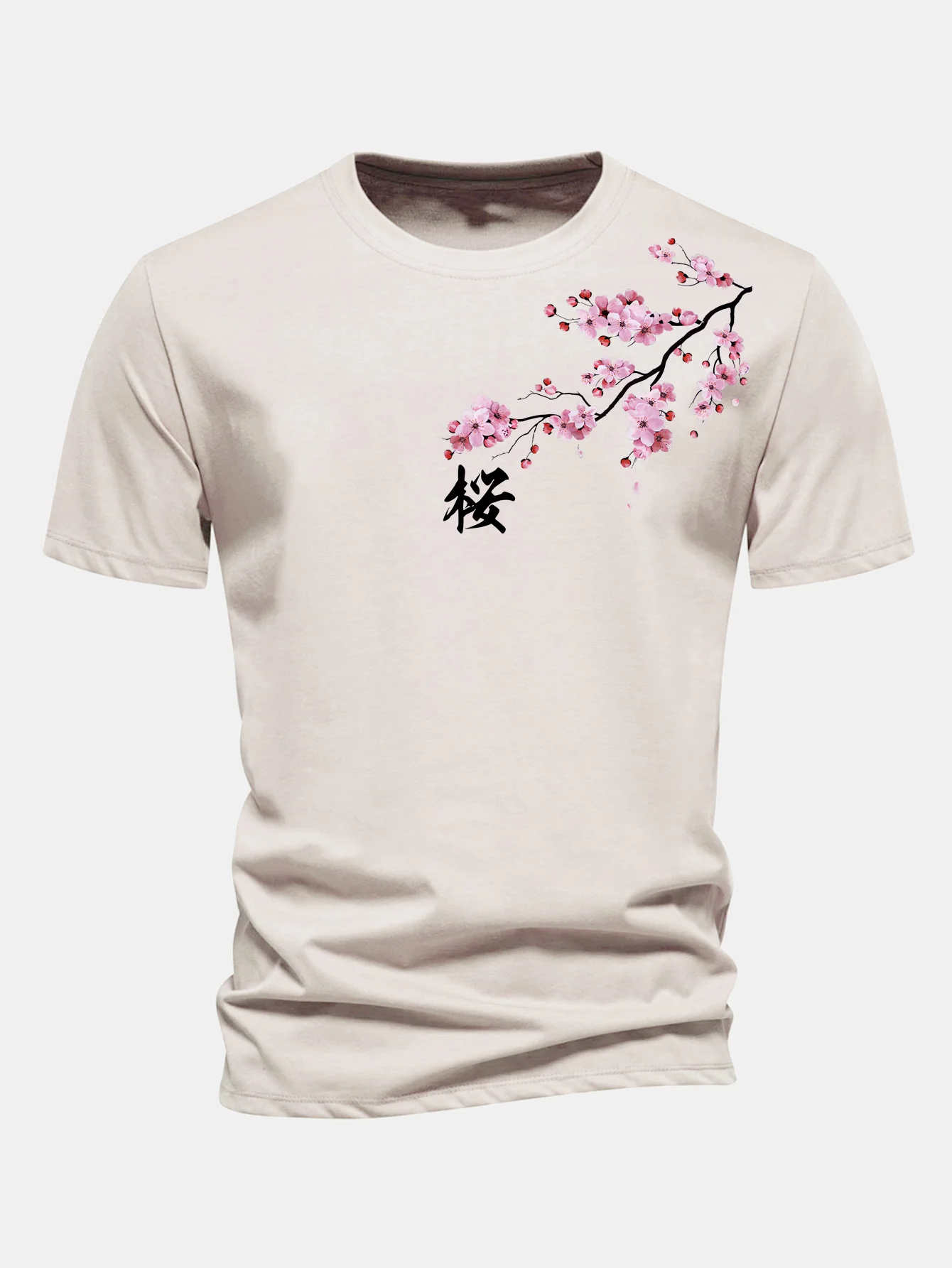 Regular Fit Cherry Blossoms Print Cotton T-Shirt - Image 3