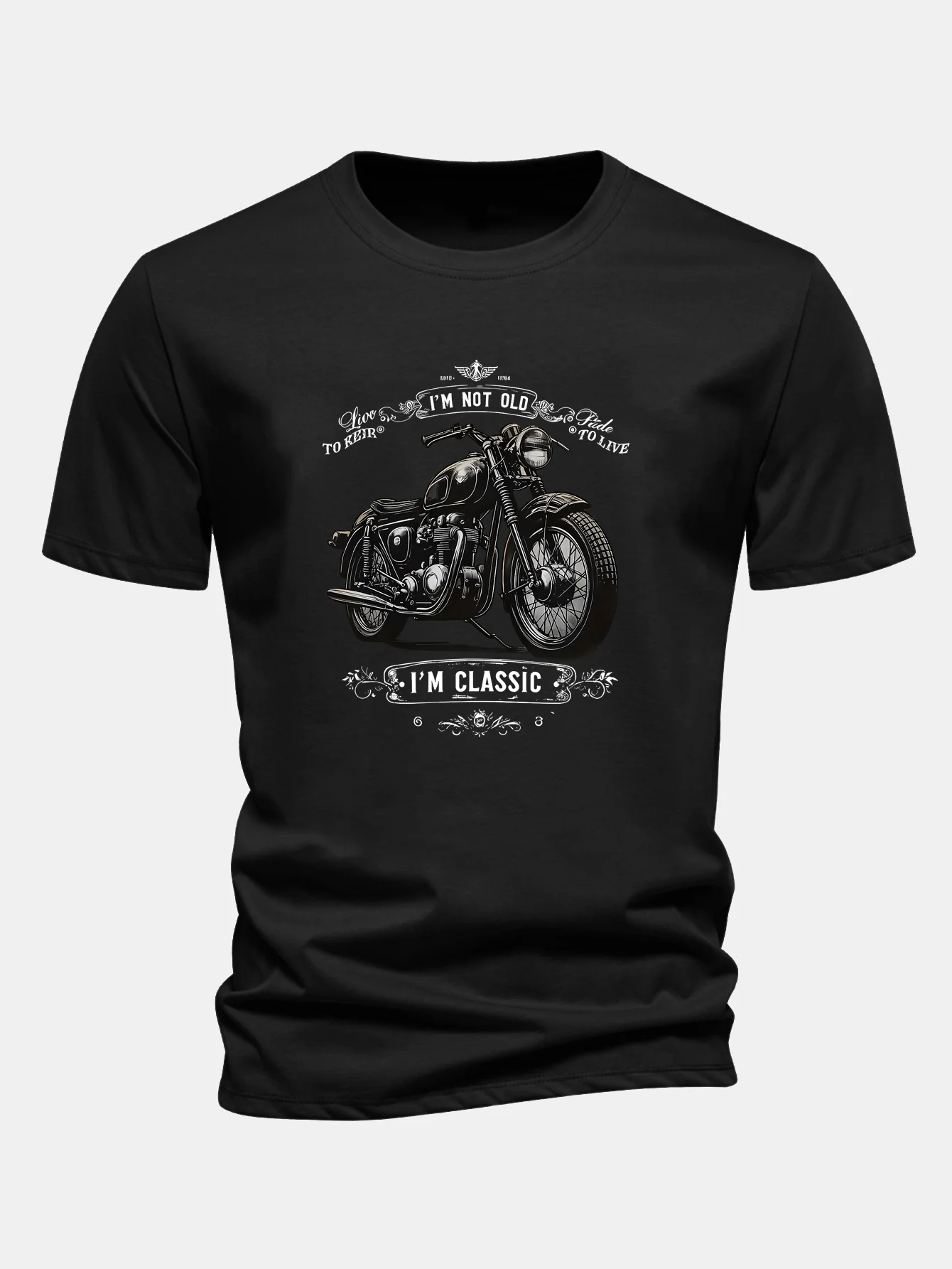 Regular Fit Classic Motorcycle Print Cotton T-Shirt - Image 2