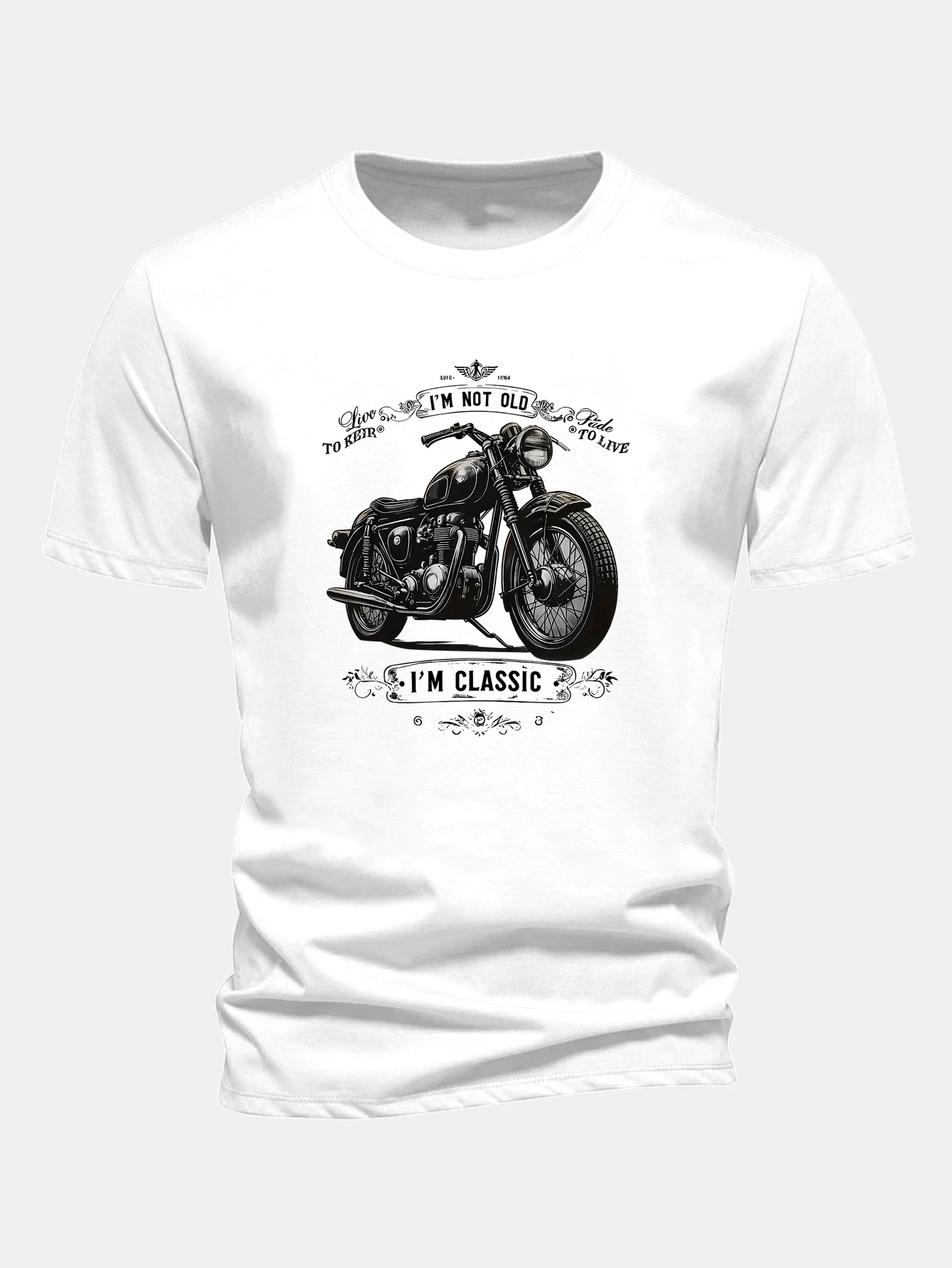 Regular Fit Classic Motorcycle Print Cotton T-Shirt - Image 3
