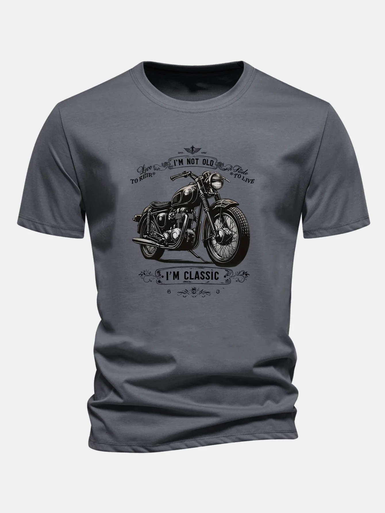 Regular Fit Classic Motorcycle Print Cotton T-Shirt - Image 5