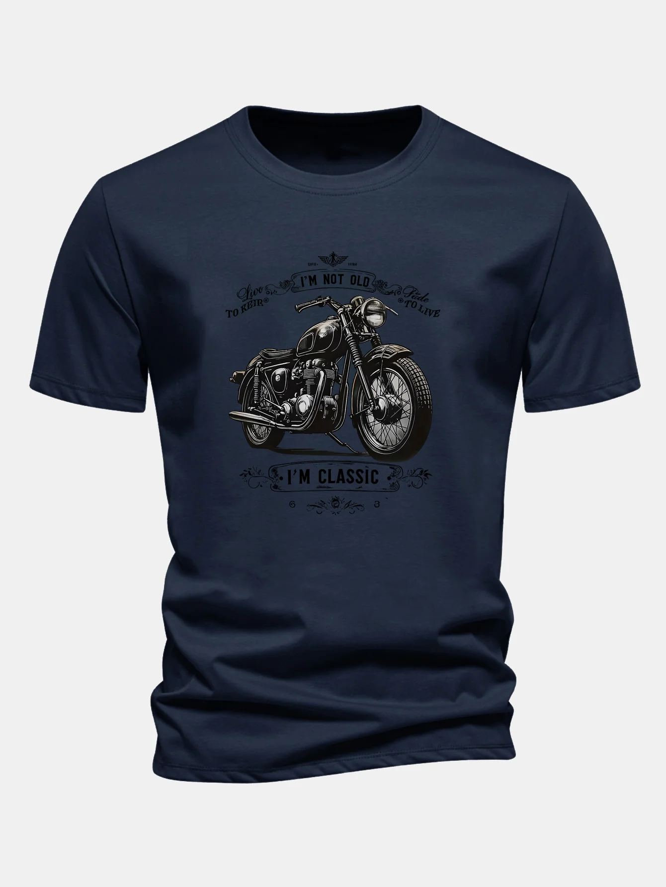 Regular Fit Classic Motorcycle Print Cotton T-Shirt - Image 6