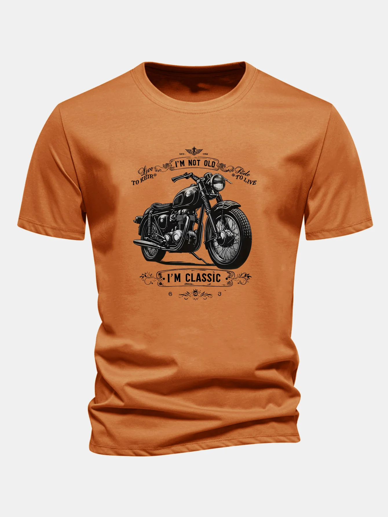 Regular Fit Classic Motorcycle Print Cotton T-Shirt - Image 9