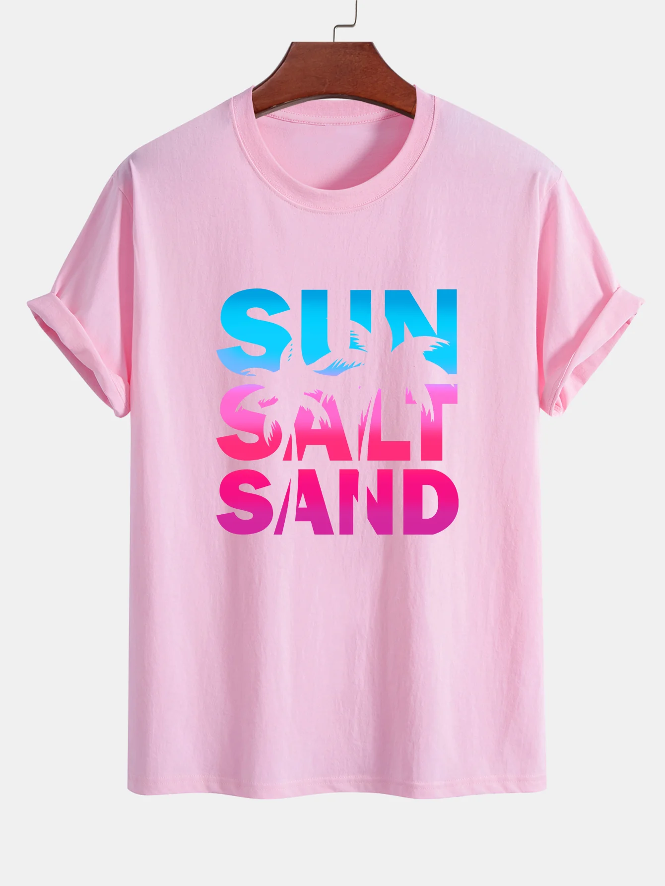 Regular Fit Buntes Sonnen-Salz-Sand-Motiv Baumwoll-T-Shirt