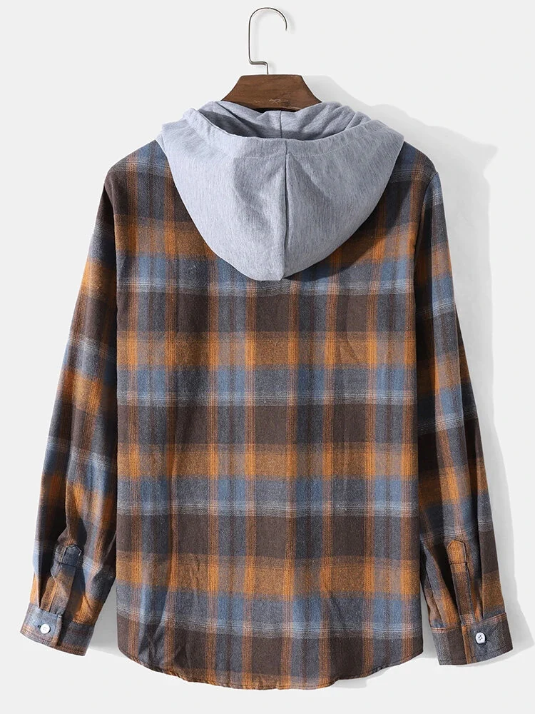 Reguläre Passform Kontrast Kapuzen Karohemden - Image 4