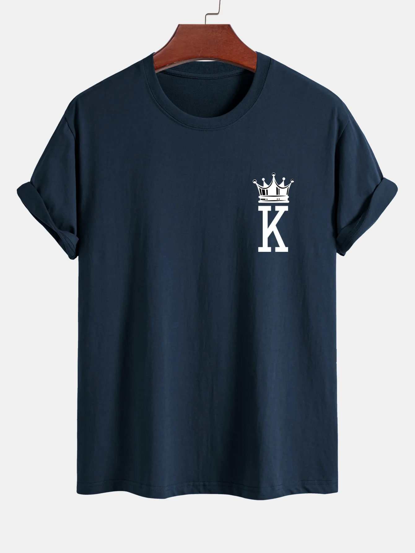 Reguläre Passform Krone König Druck Baumwoll-T-Shirt - Image 7